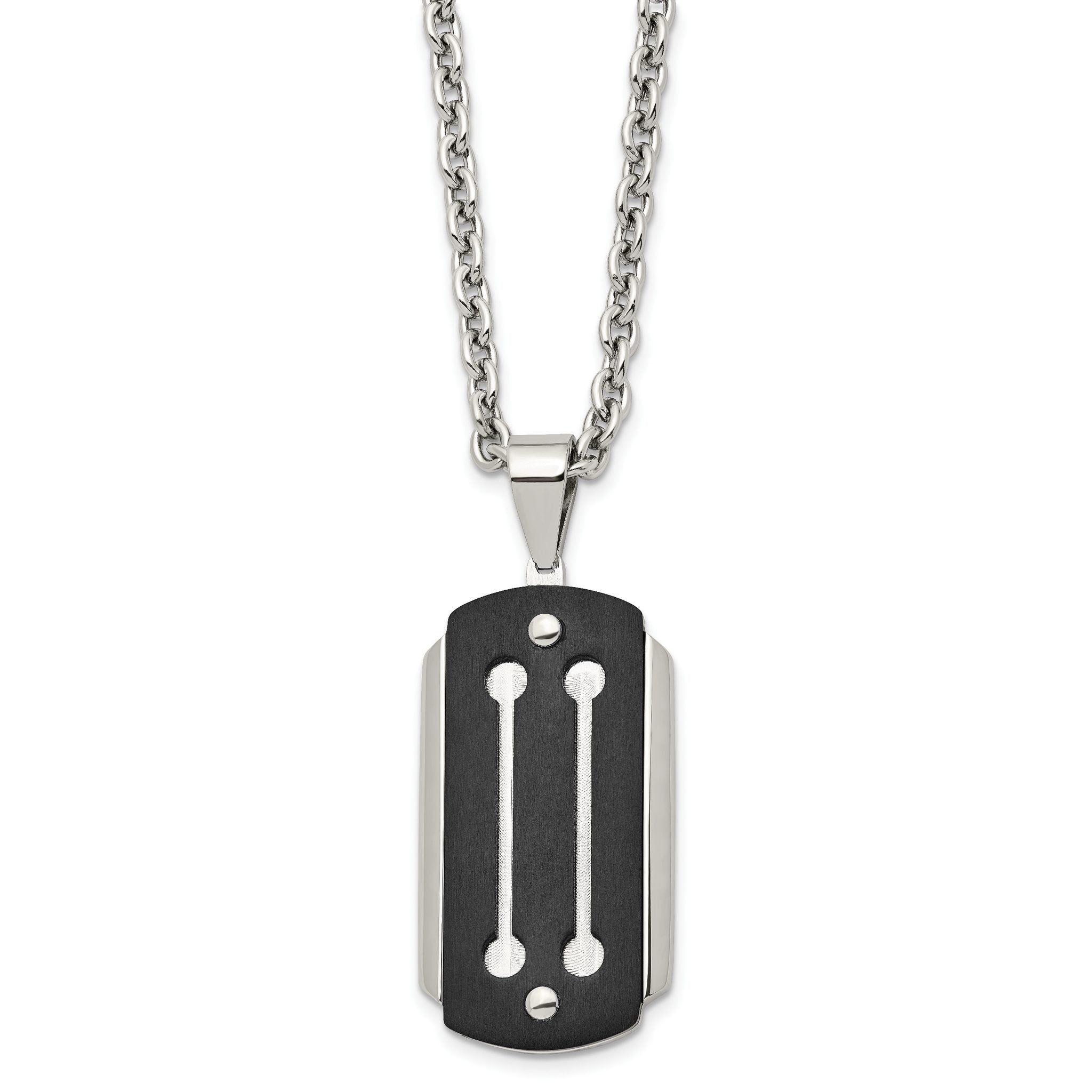 Black IP Brushed Dog Tag Necklace in Stainless Steel, 24in