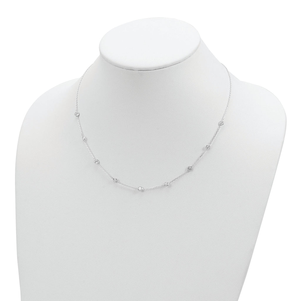 Sterling Silver Clear 4mm 9-Station CZ With 2in ext. Necklace