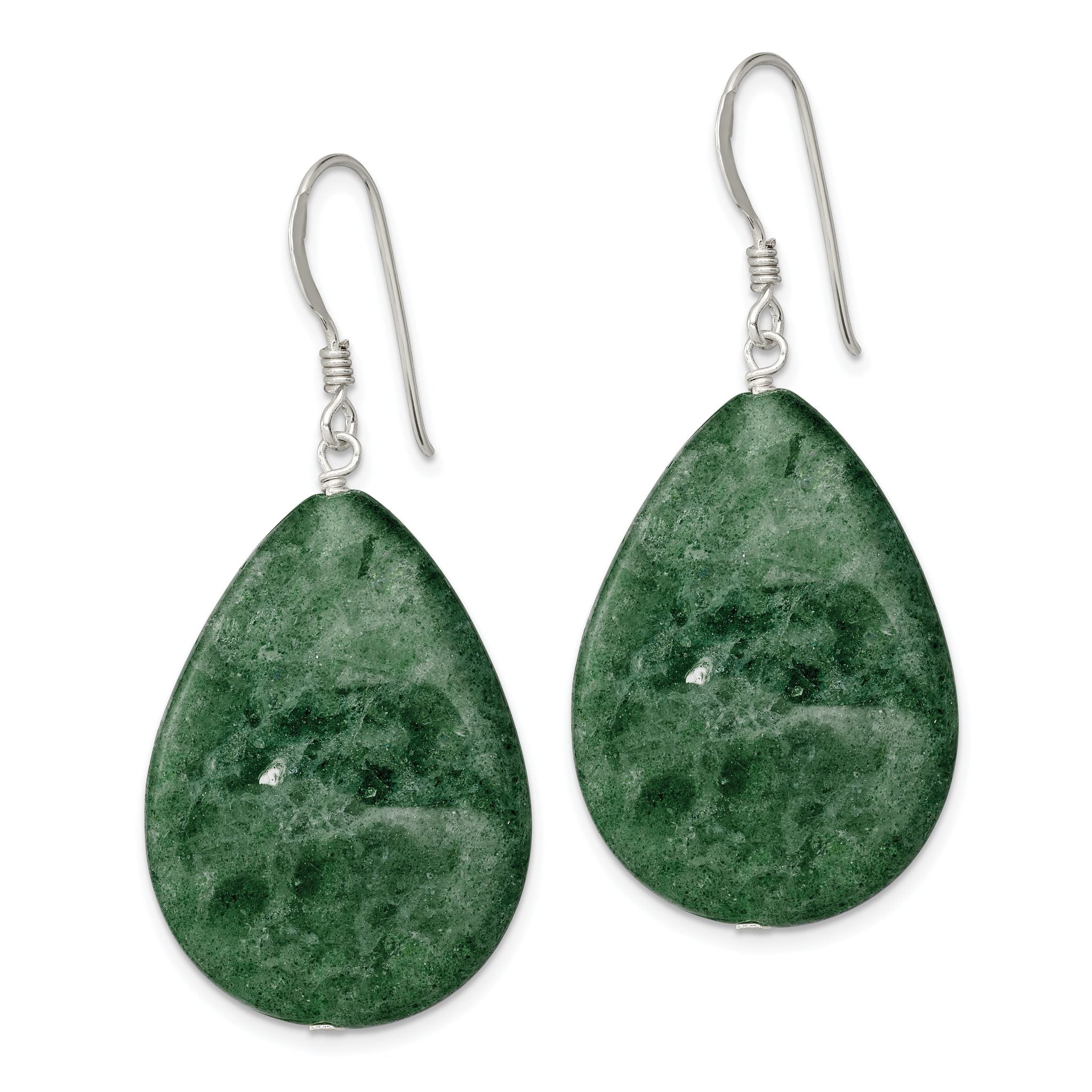 Sterling Silver Polished Cracked Aventurine Green Teardrop Dangle Earrings Secondary image