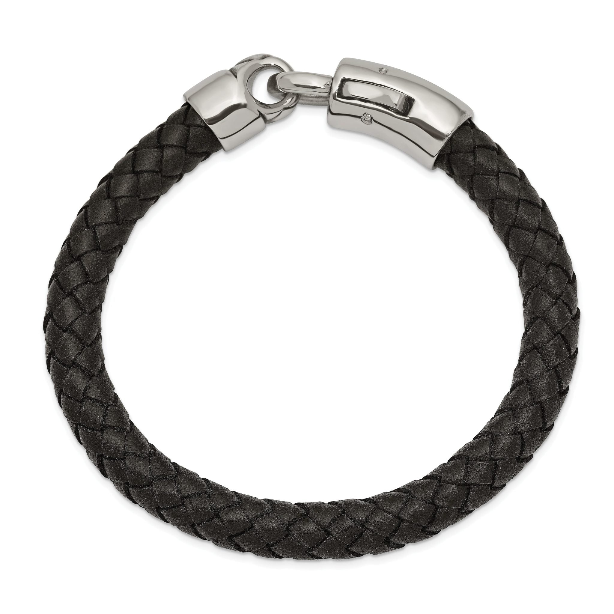 Stainless Steel Antiqued and Polished Black Braided Leather Bracelet for Men Secondary image