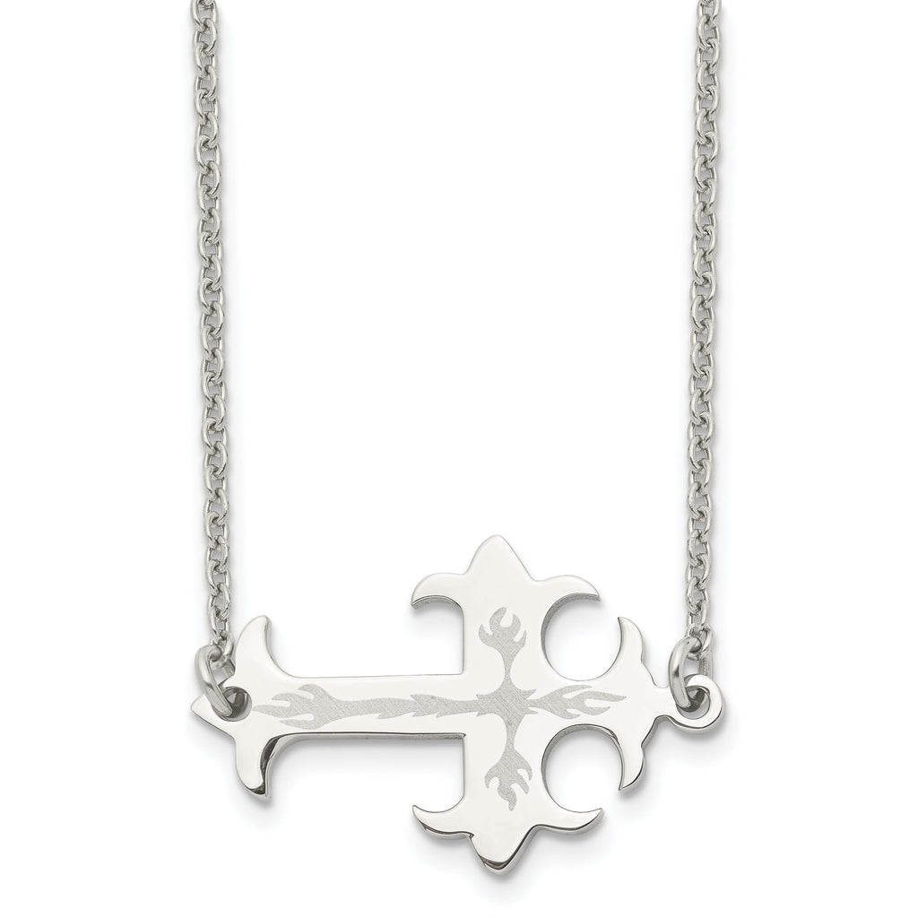 Sophia Jewelers Stainless Steel Sideways Cross Necklace Elegant Unisex Design