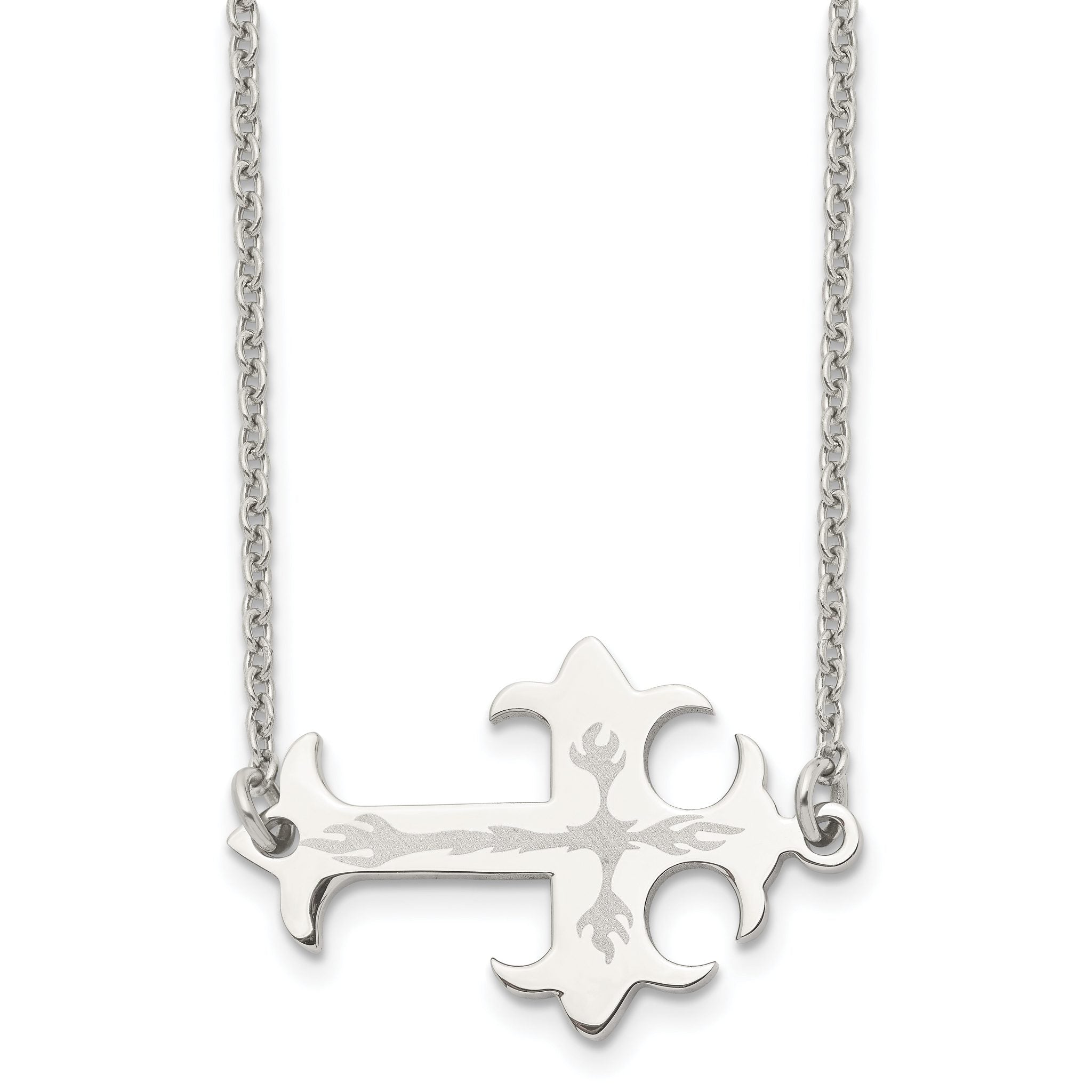 Sophia Jewelers Stainless Steel Sideways Cross Necklace Elegant Unisex Design