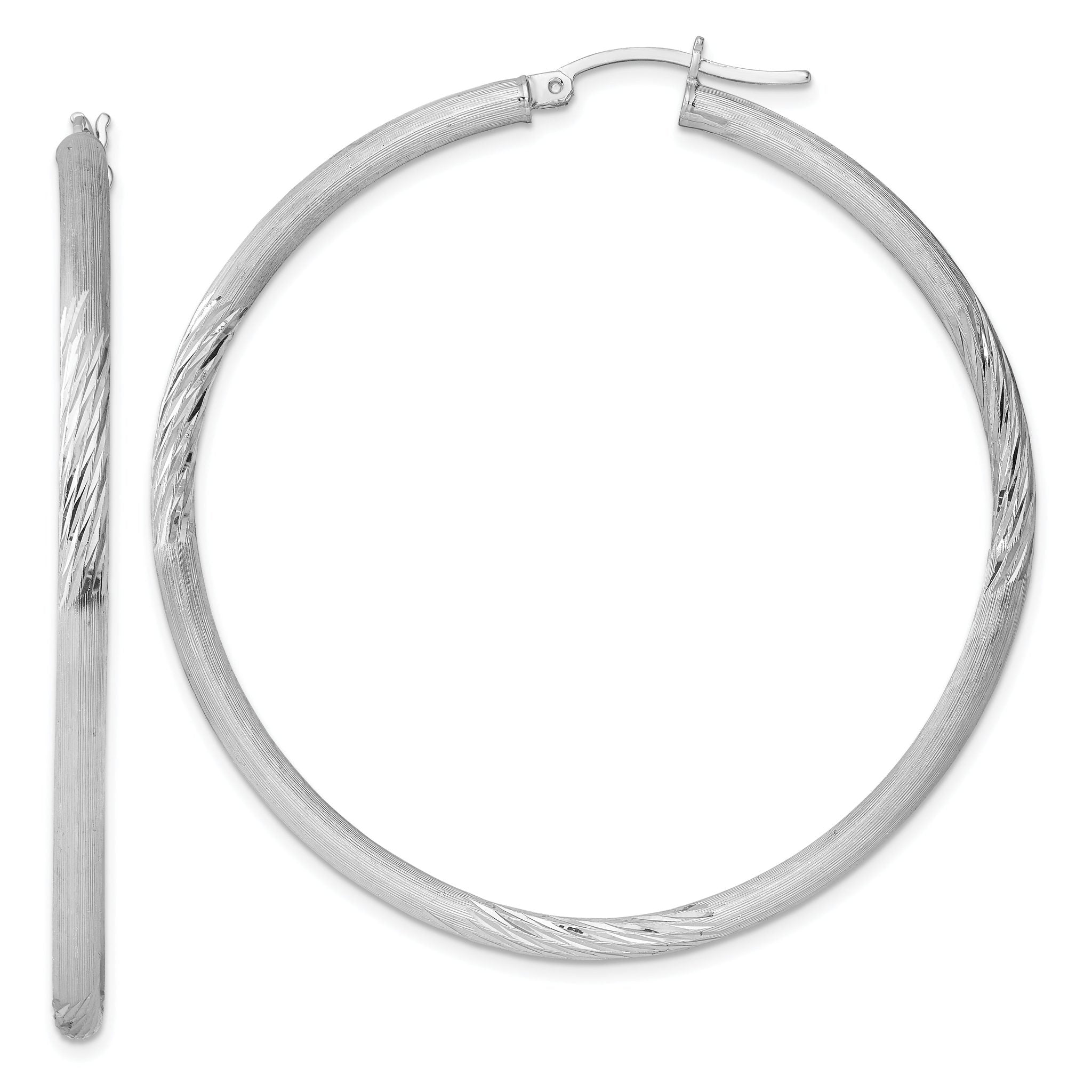 Sterling Silver Rhodium-plated 3mm Polished/Satin Diamond-cut Hoop Earrings Main image