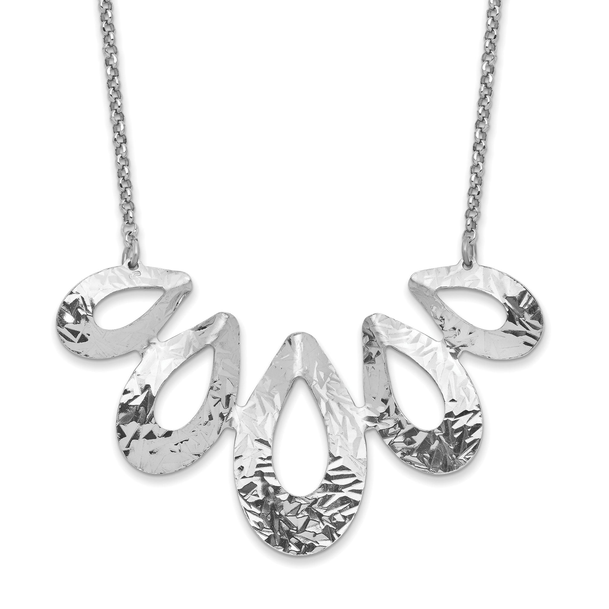 Sterling Silver Rhodium-Rhodium-Plated Diamond Cut w/ 1in ext. Necklace
