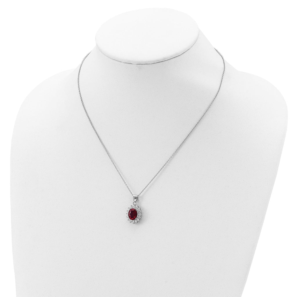 Cheryl 925 Sterling Silver Rhodium-Plated Ruby CZ Halo Necklace 18.25 Elegant Gift-Ready Jewelry