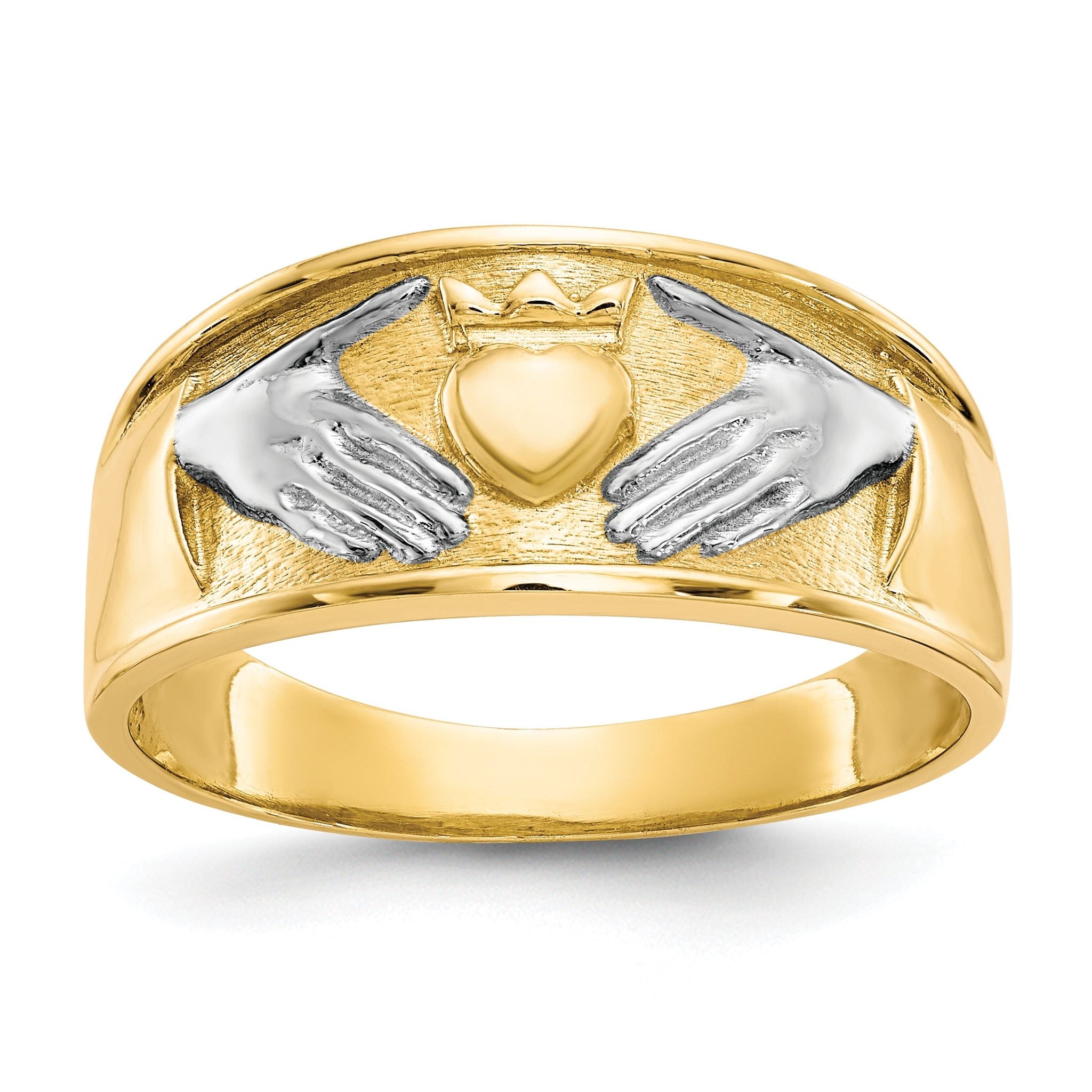 10k & Rhodium Men's Claddagh Ring Main image