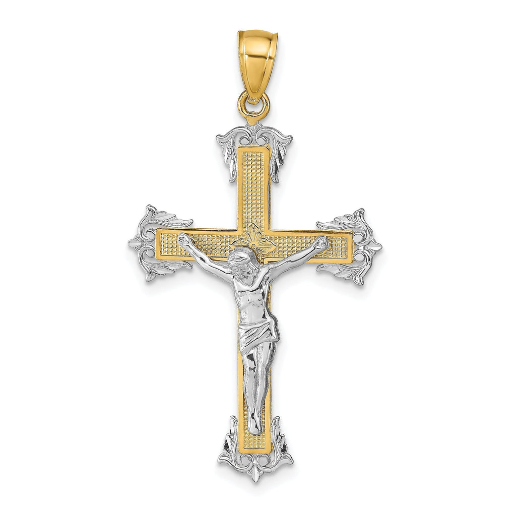 14K Two-Tone Gold Crucifix Pendant with Solid Cast Design