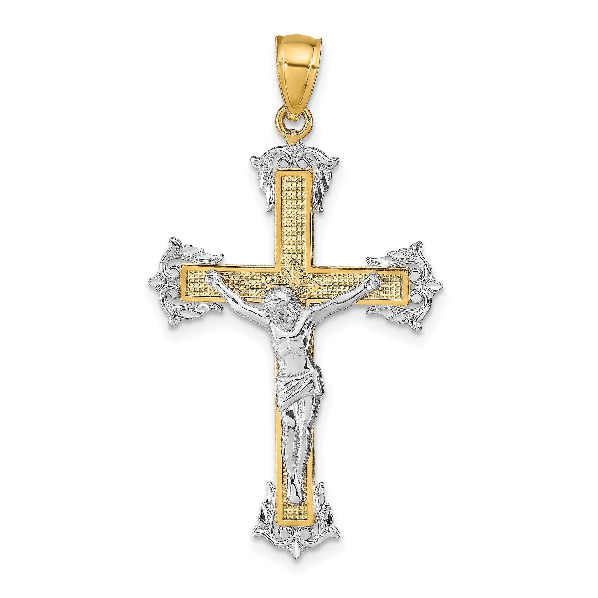 14K Two-Tone Gold Crucifix Pendant with Solid Cast Design