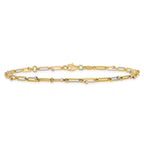10K Tri-color Polished and Diamond-cut 10in Anklet