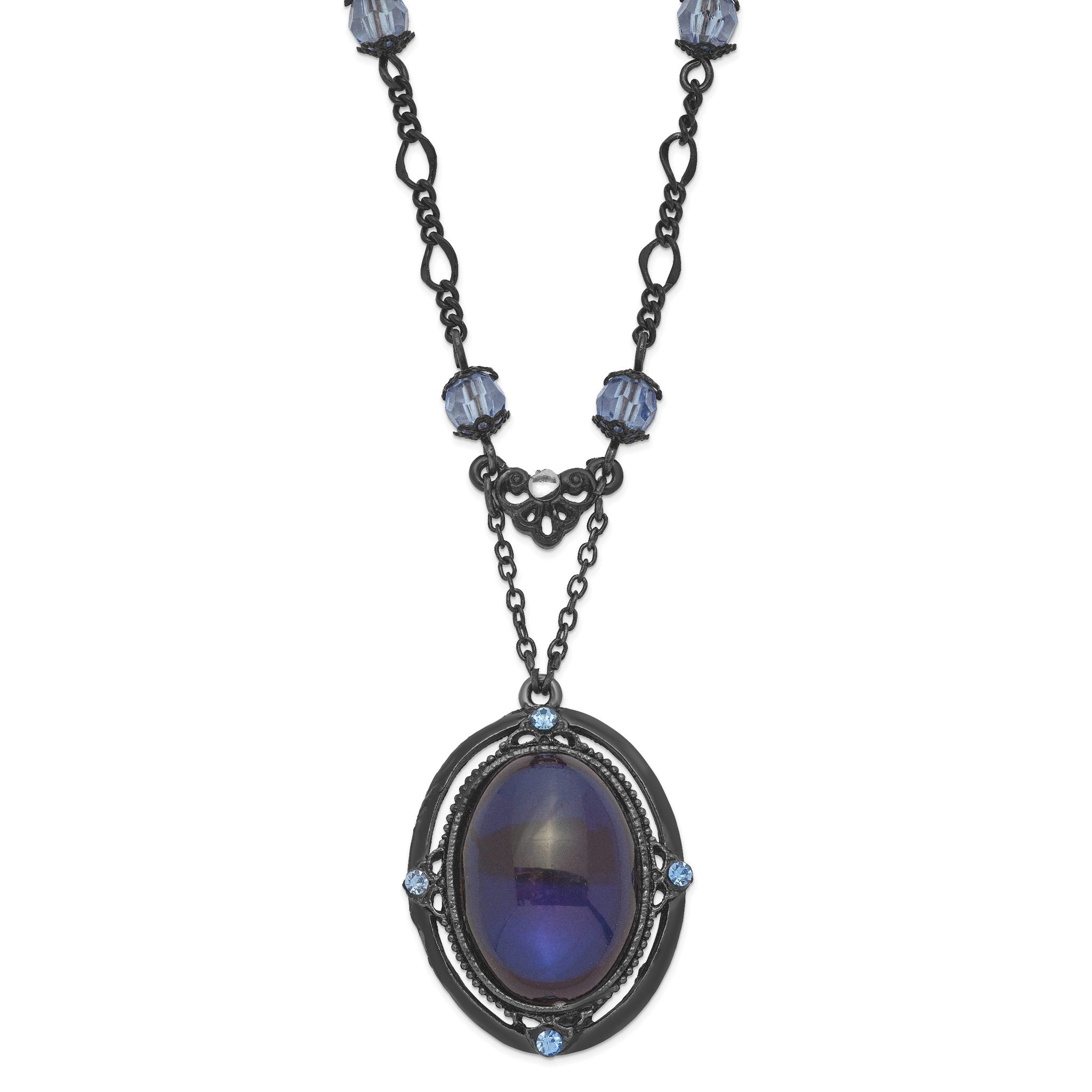 1928 Jewelry Black-plated Light Blue and Dark Blue Crystal 16 inch Necklace with 3 inch extension Main image