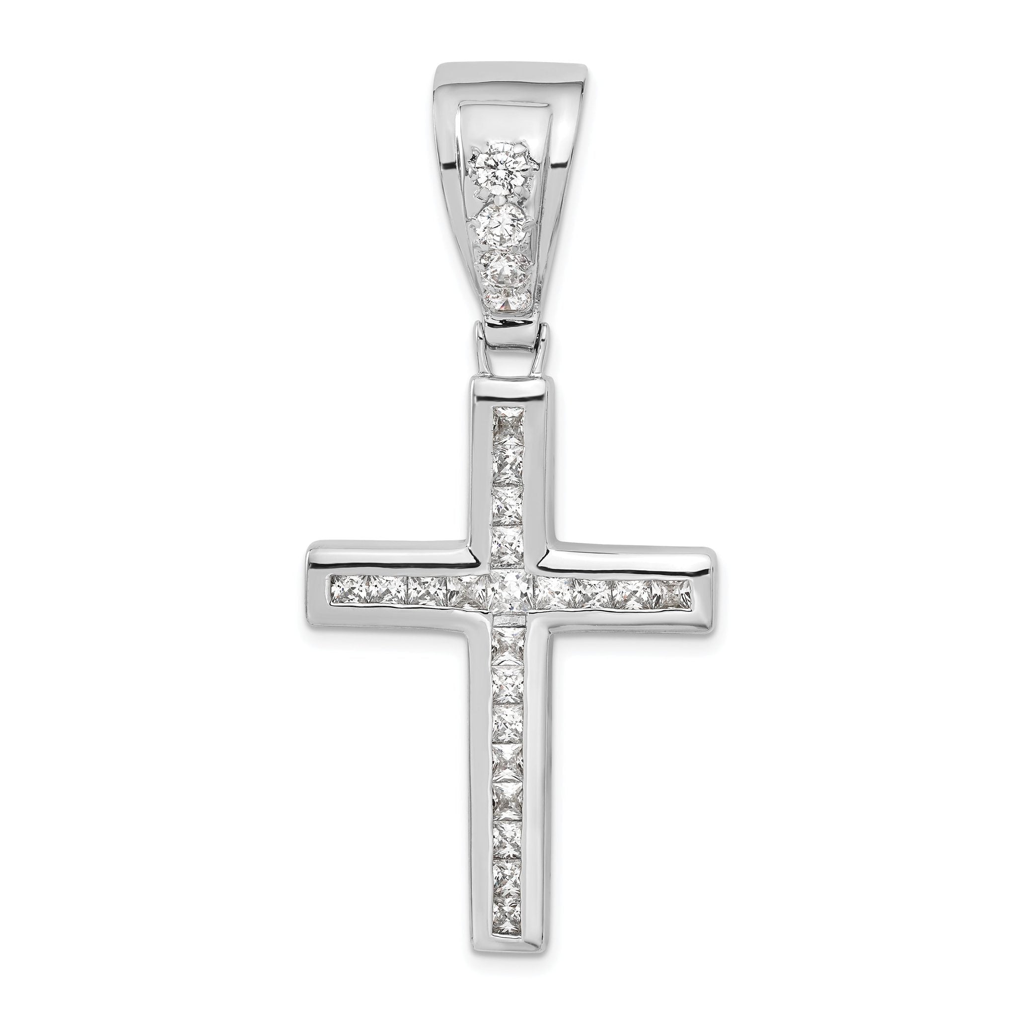 Sophia Jewelers Sterling Silver CZ Cross Pendant with Rhodium Polish Elegance Main image