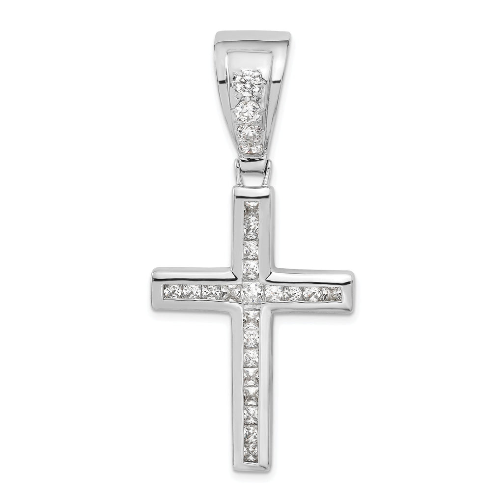 Sophia Jewelers Sterling Silver CZ Cross Pendant with Rhodium Polish Elegance