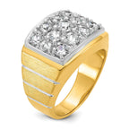 14k with White Rhodium Polished Satin and Grooved Men's Cluster Ring Mounting, Mounting Only
