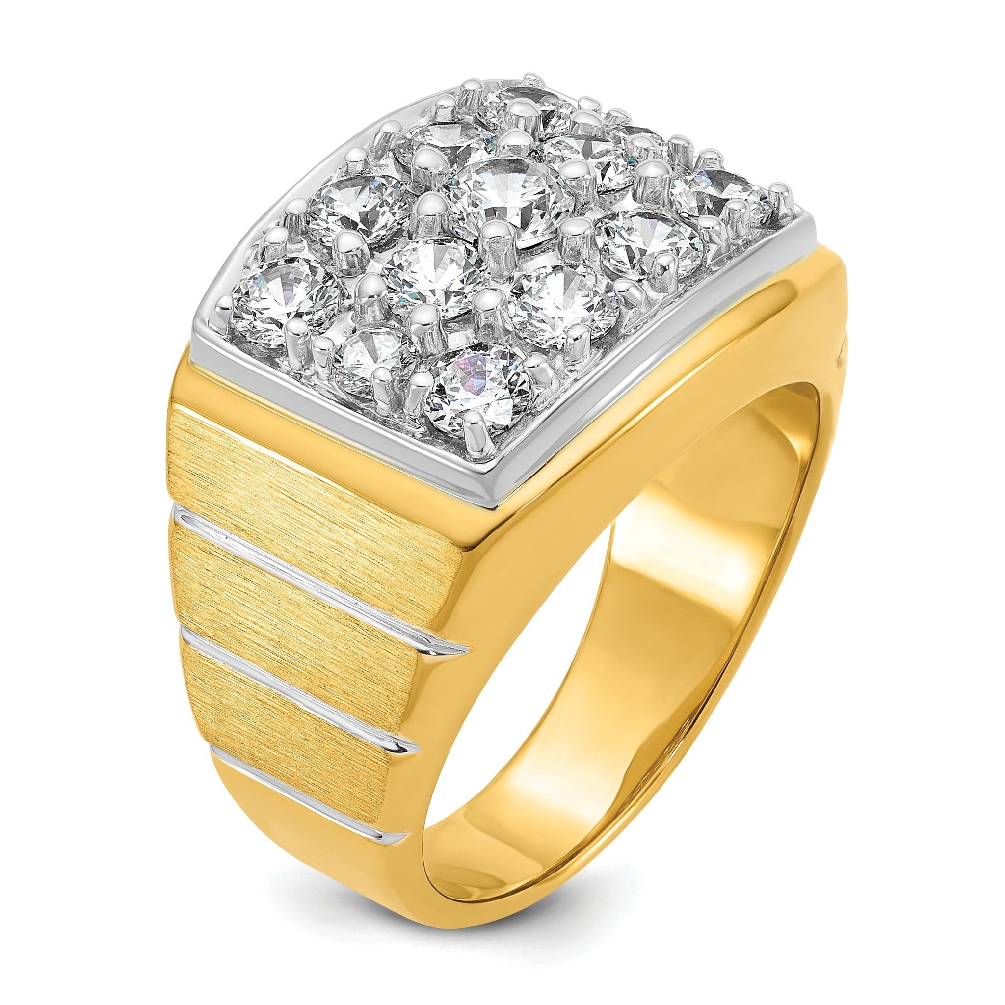 14k with White Rhodium Polished Satin and Grooved Men's Cluster Ring Mounting, Mounting Only