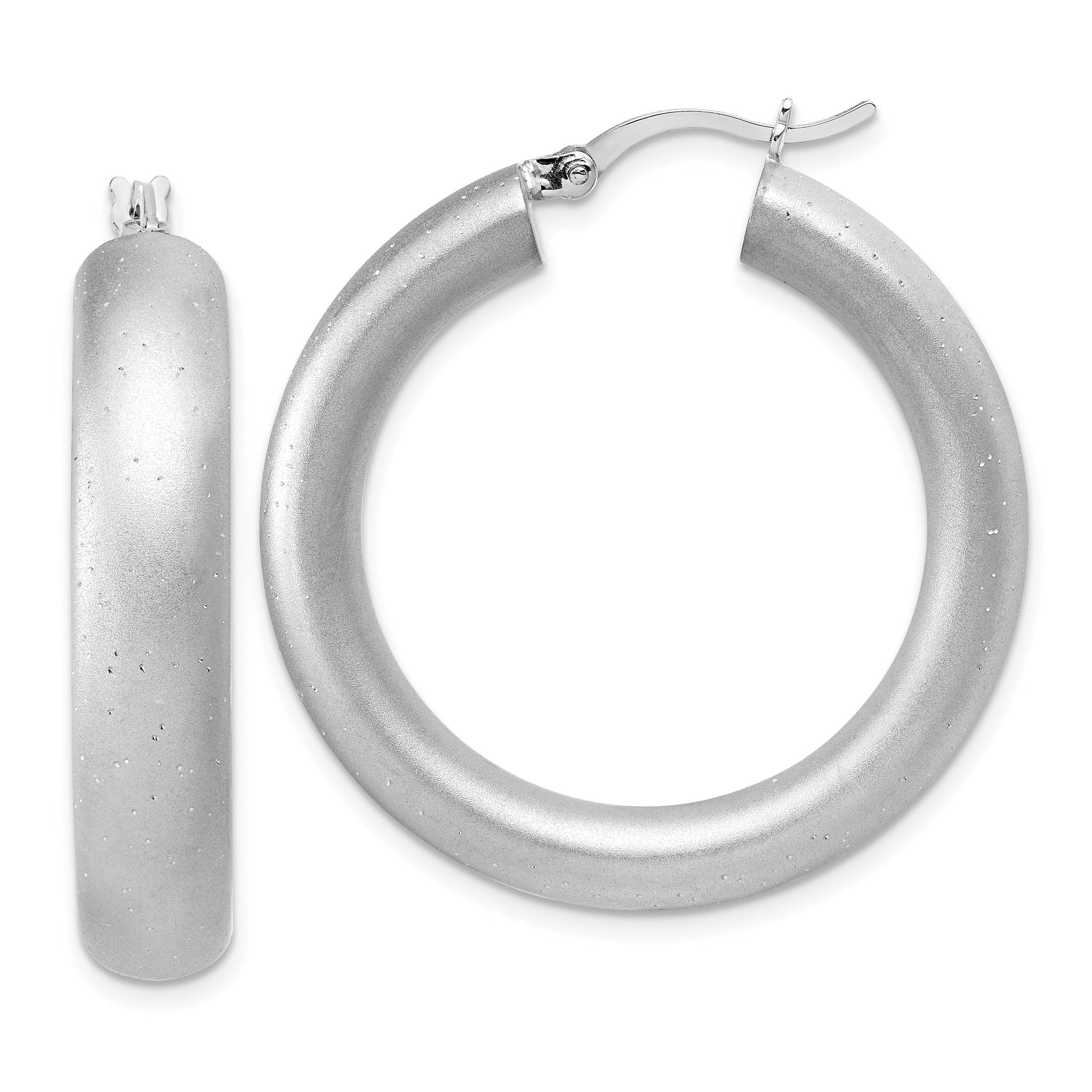 Sterling Silver Radiant Esse RH-plat Satin Sparkle Hoop Earrings Main image