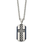 Black IP Cross Dog Tag Necklace in Stainless Steel, 24in