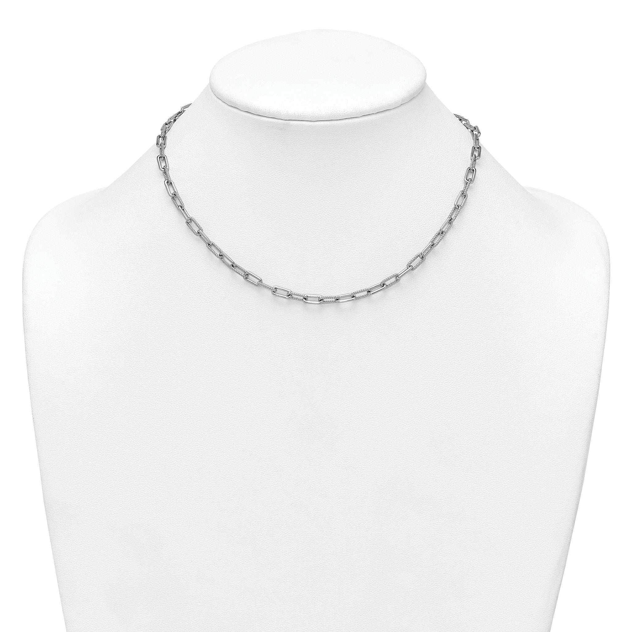 Sterling Silver Rhodium-plated Polished and Twisted Paperclip Link 16 Inch with 2 Inch Extension Necklace
