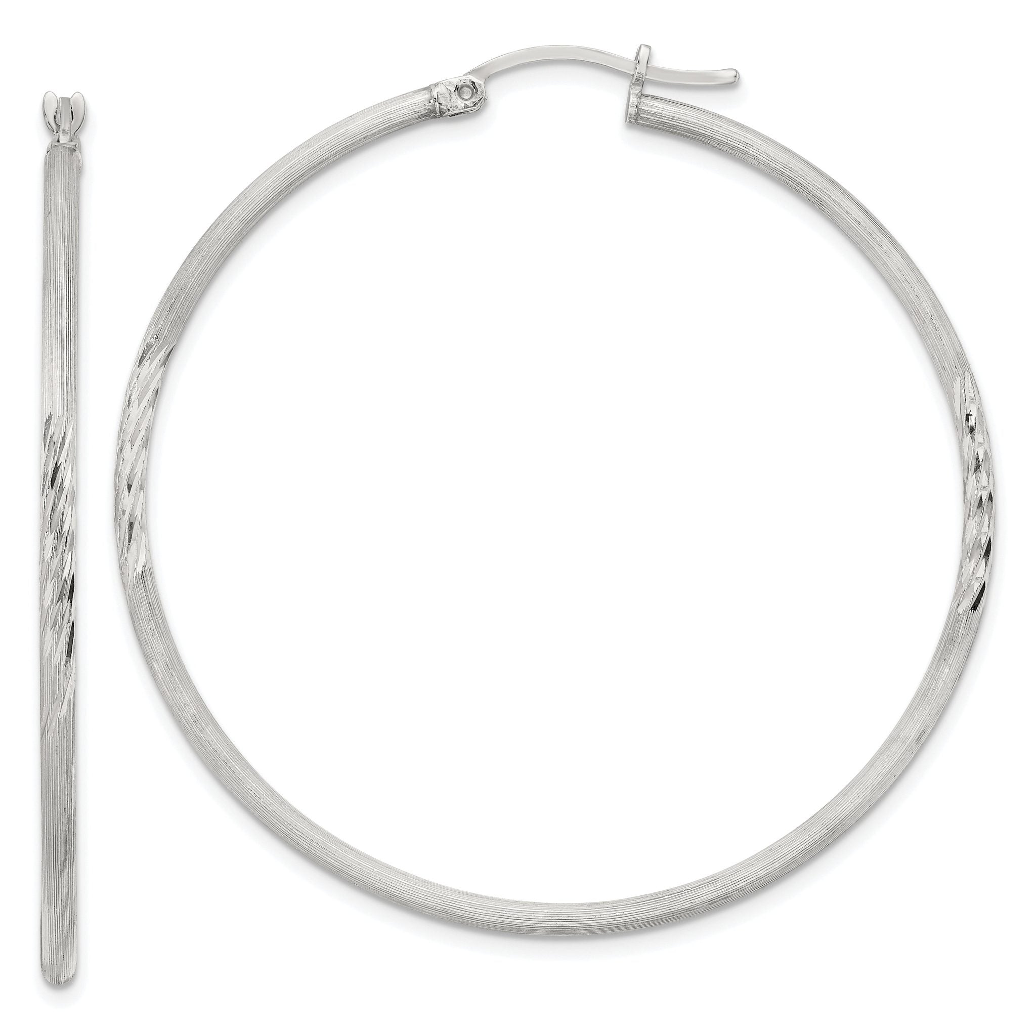 Sterling Silver 2mm Polished/Satin D/C Hoop Earrings Main image