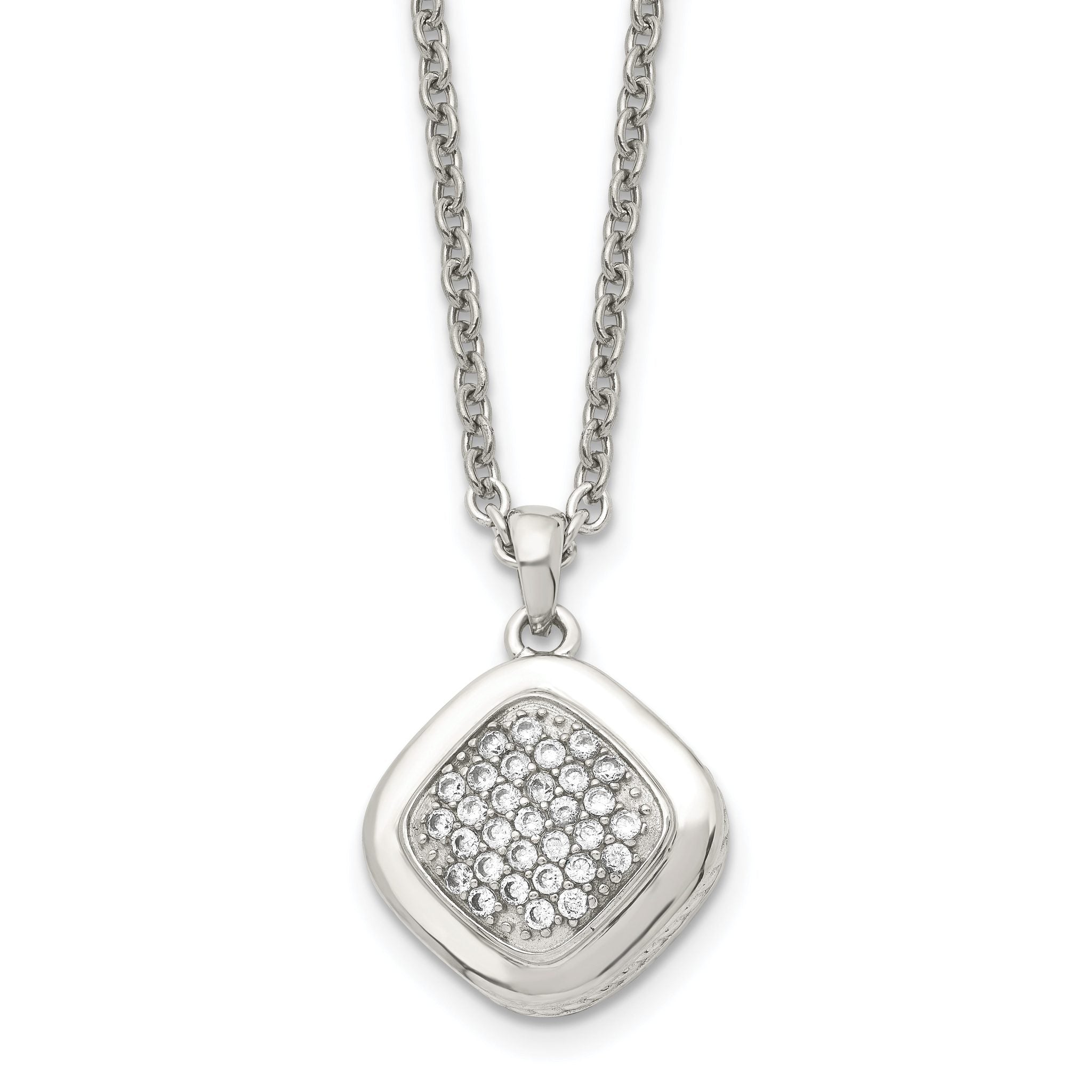 Square CZ Necklace in Stainless Steel, 18in Main image
