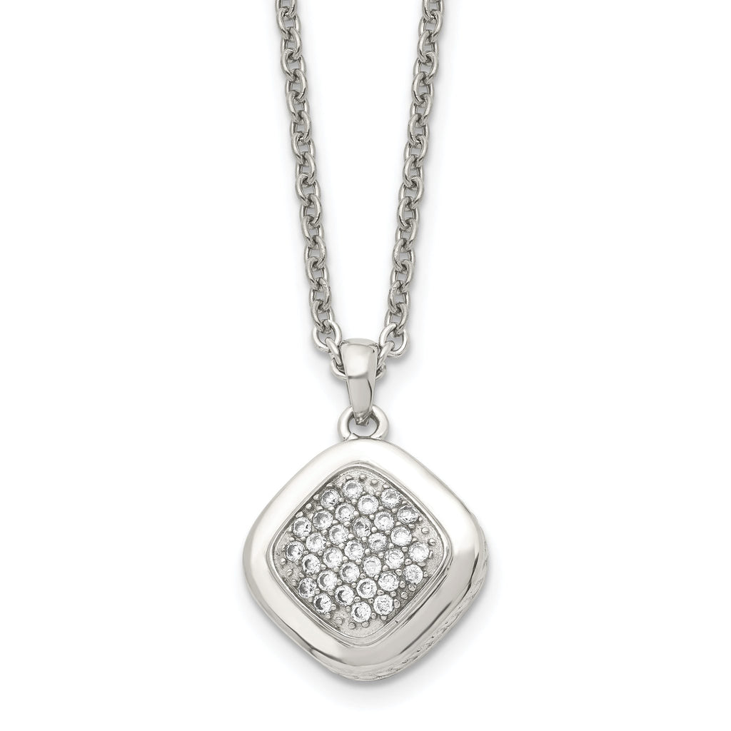 Square CZ Necklace in Stainless Steel, 18in