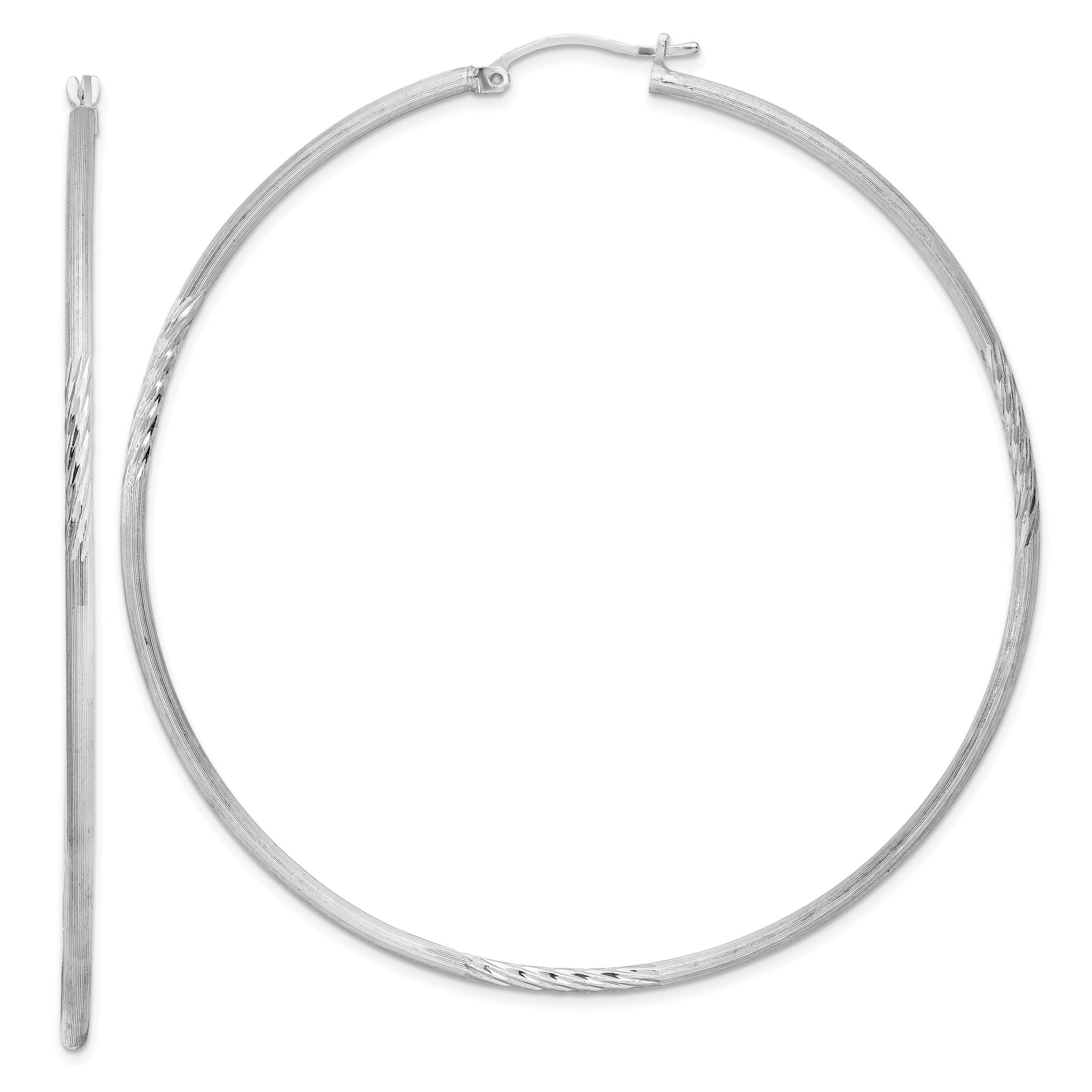 Sterling Silver Rhodium-plated 2mm Polished/Satin Diamond-cut Hoop Earrings Main image