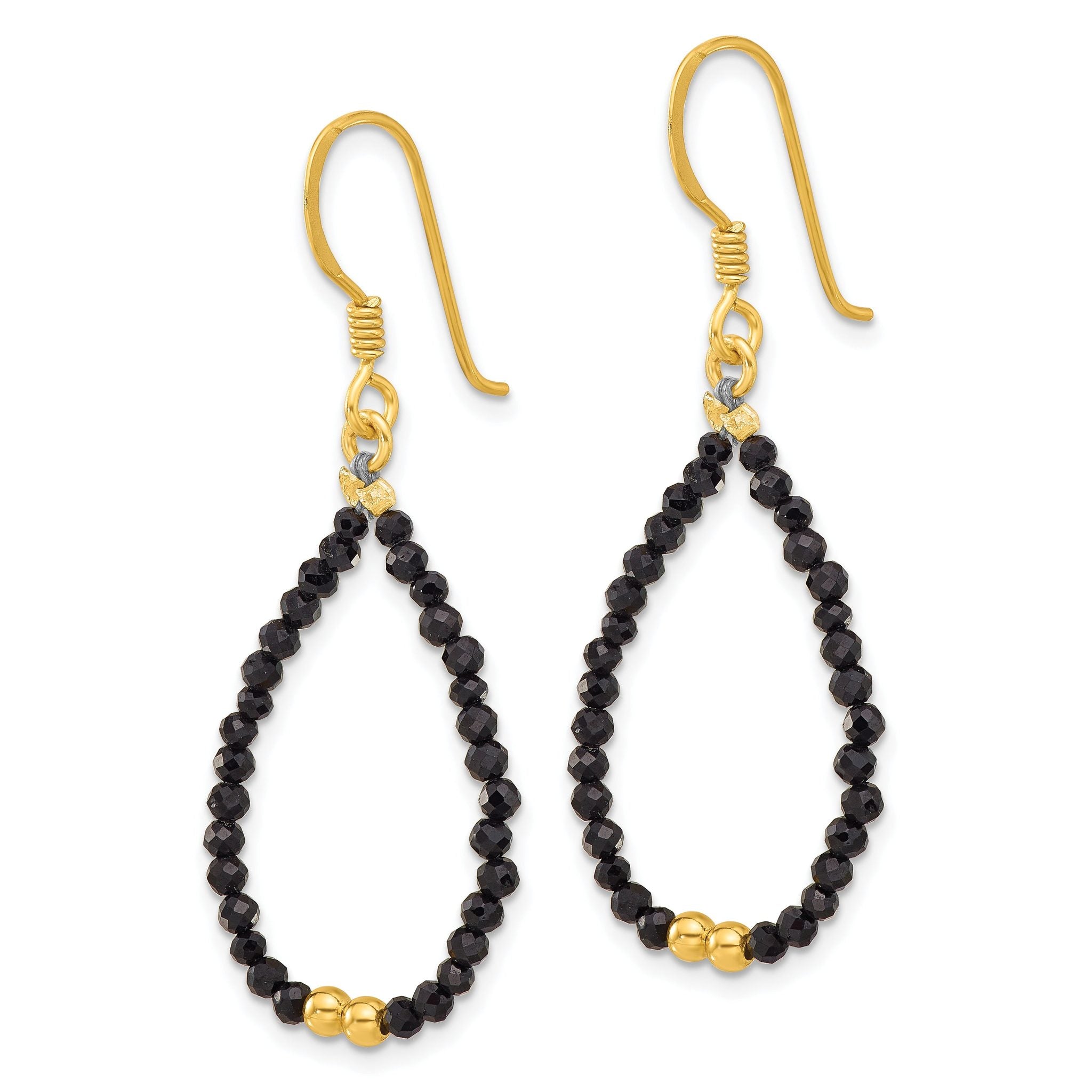 Sterling Silver Gold-plated Polished Black Spinel Teardrop Dangle Earrings Secondary image