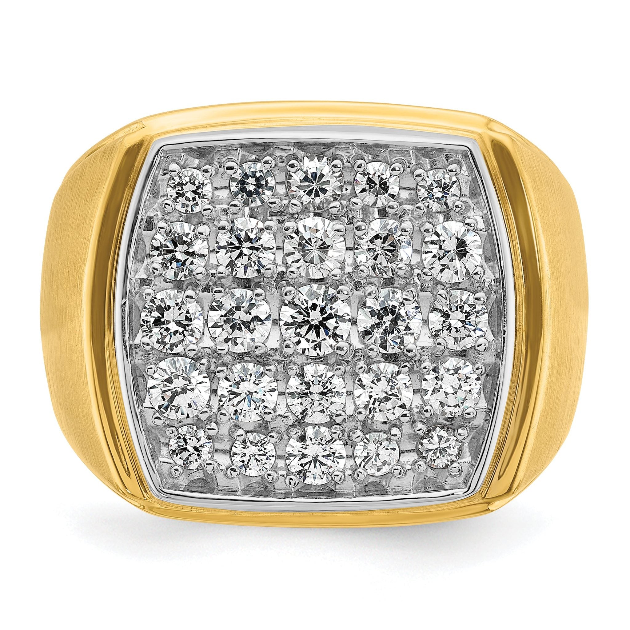 10k Two-tone Men's Polished and Satin 1 5/8 Carat A Quality Diamond Cluster Ring