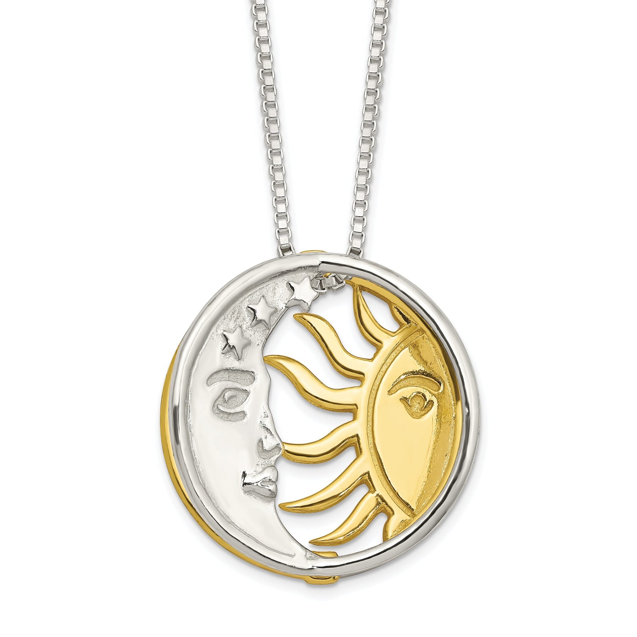 Sterling Silver & Gold-tone Polished Sun & Moon Necklace Main image