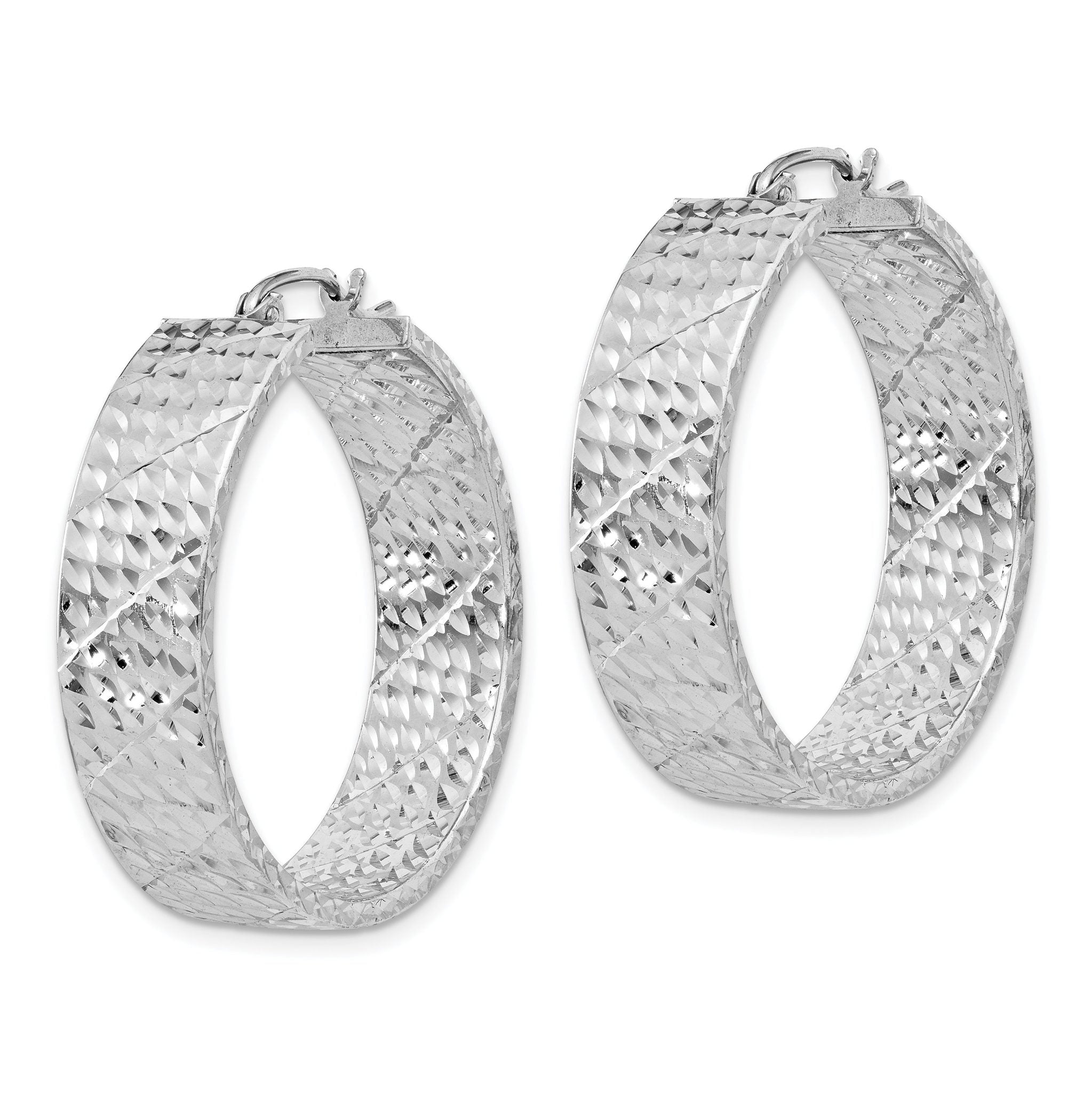 Sterling Silver 925 Rhodium-Plated Diamond-Cut Hoop Earrings with Hinged Closure Secondary image