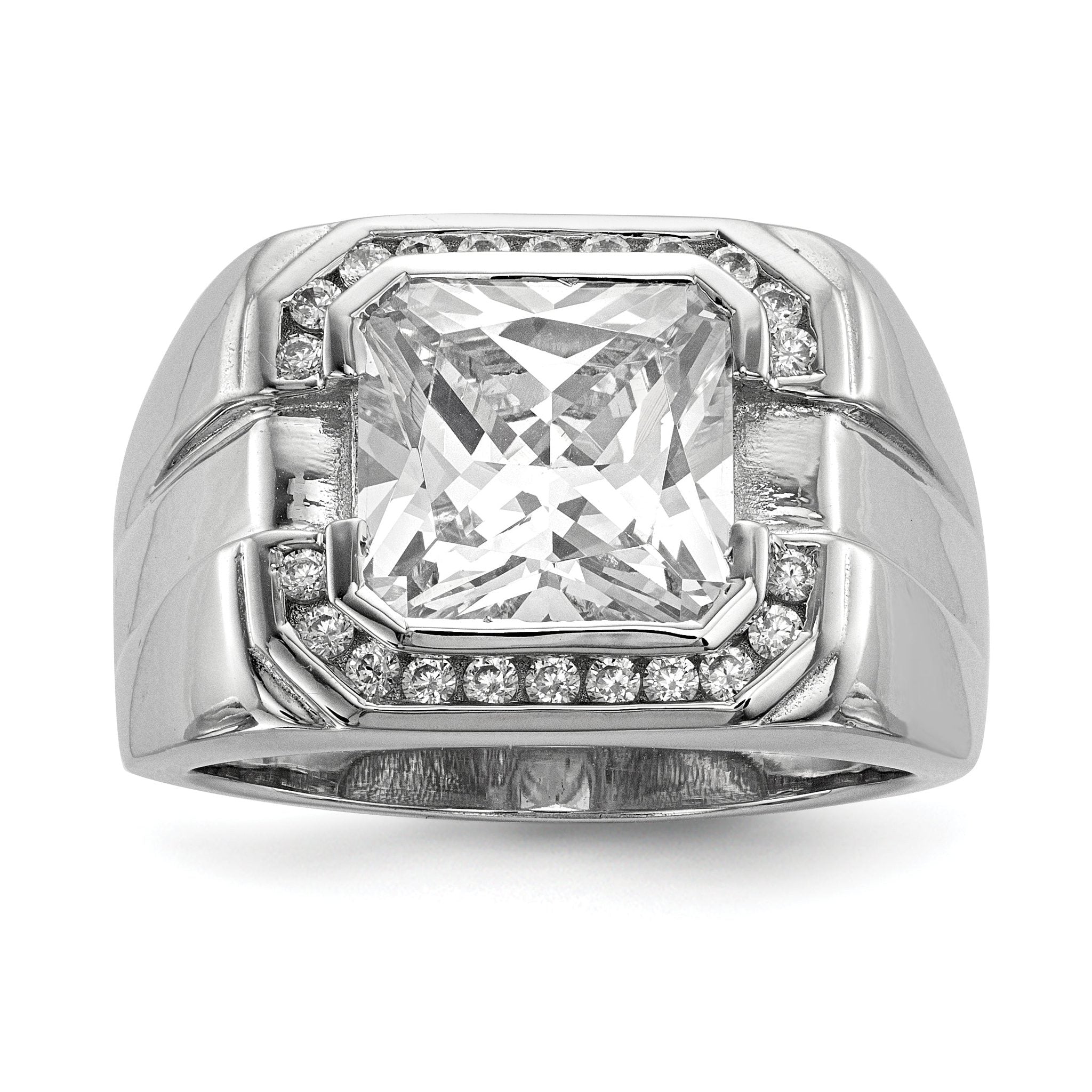 Sterling Silver Rhodium-plated Mens CZ Ring Main image