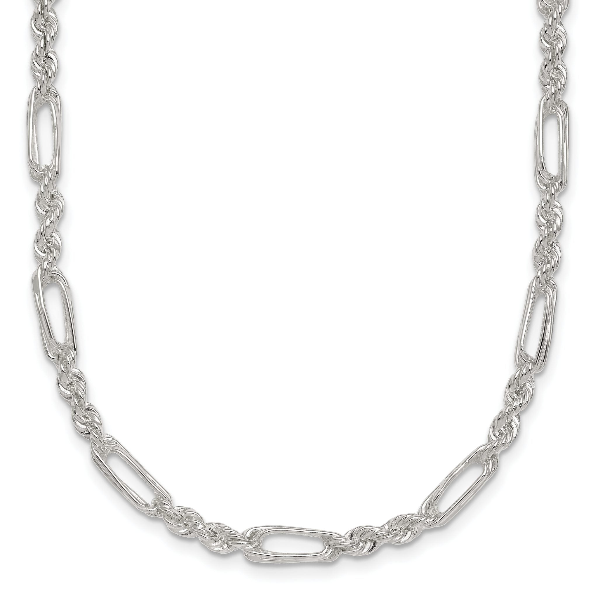 Sterling Silver Polished 4.0mm Figaro Rope 18 Inch Necklace