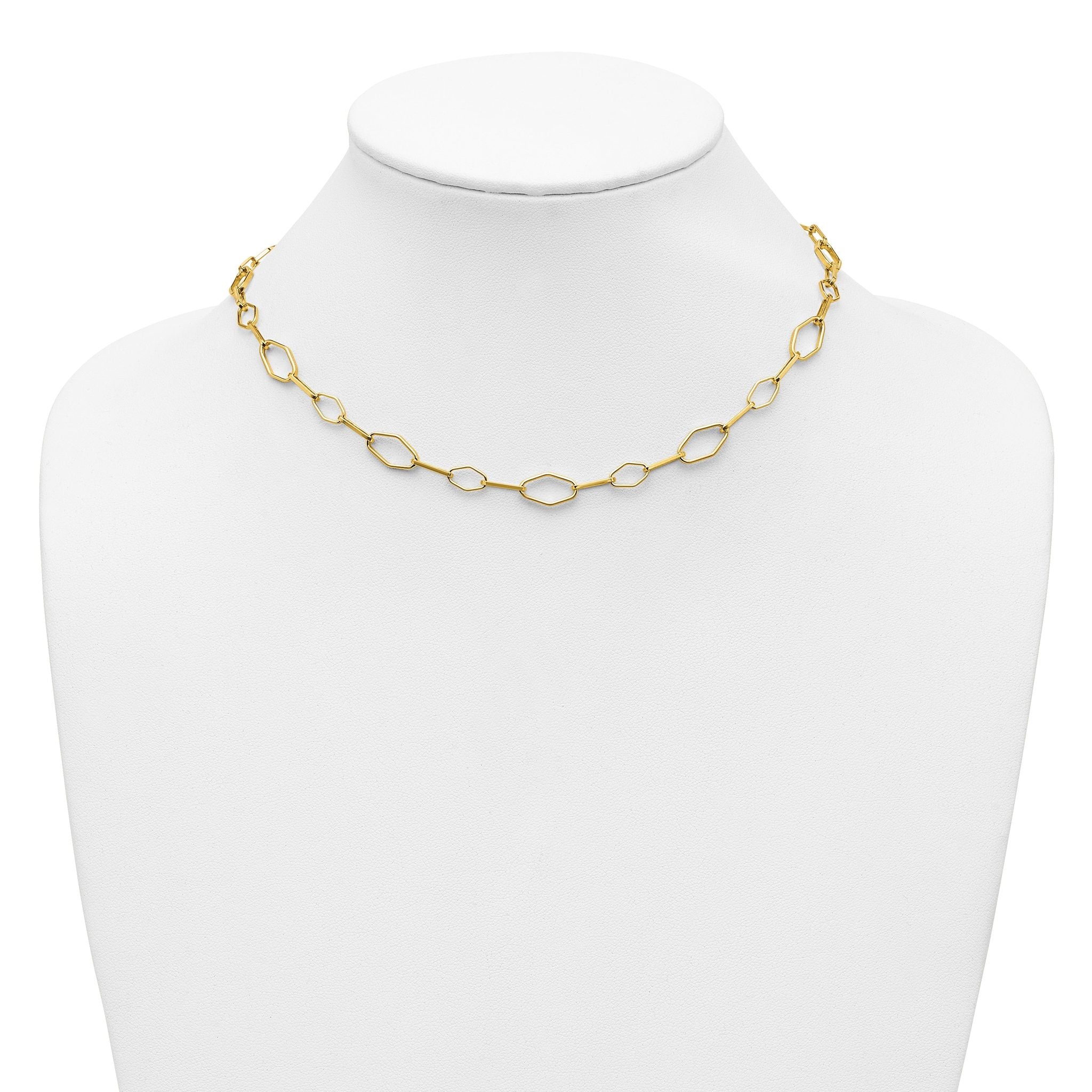 Sterling Silver Gold-tone pol. Fancy Link w/2in ext. Necklace