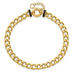 10K Polished with Black Enamel Flat Oval Link w/1in ext. Bracelet