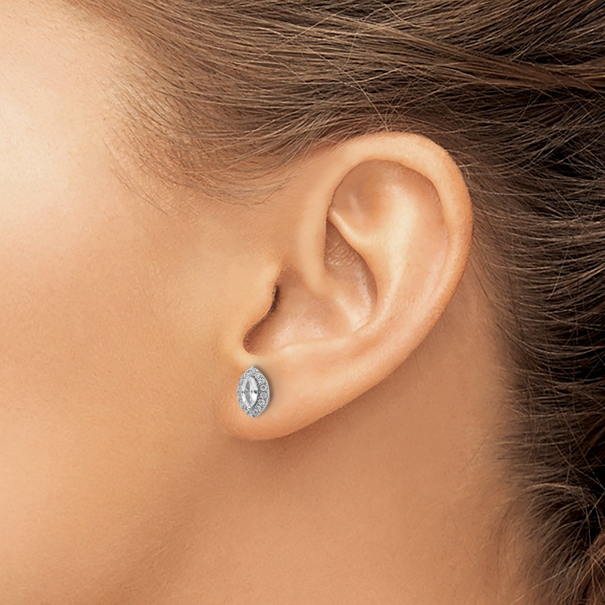 14k White Gold 1/5 carat Lab Grown Diamond VS/SI+ G+ and White Sapphire April Birthstone Post Earrings