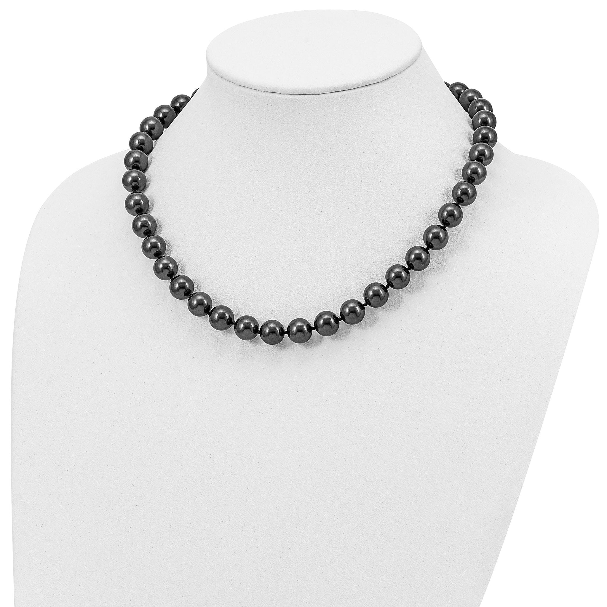Sterling Silver Black Shell Pearl Hand-knotted Necklace 18 Gift Ready