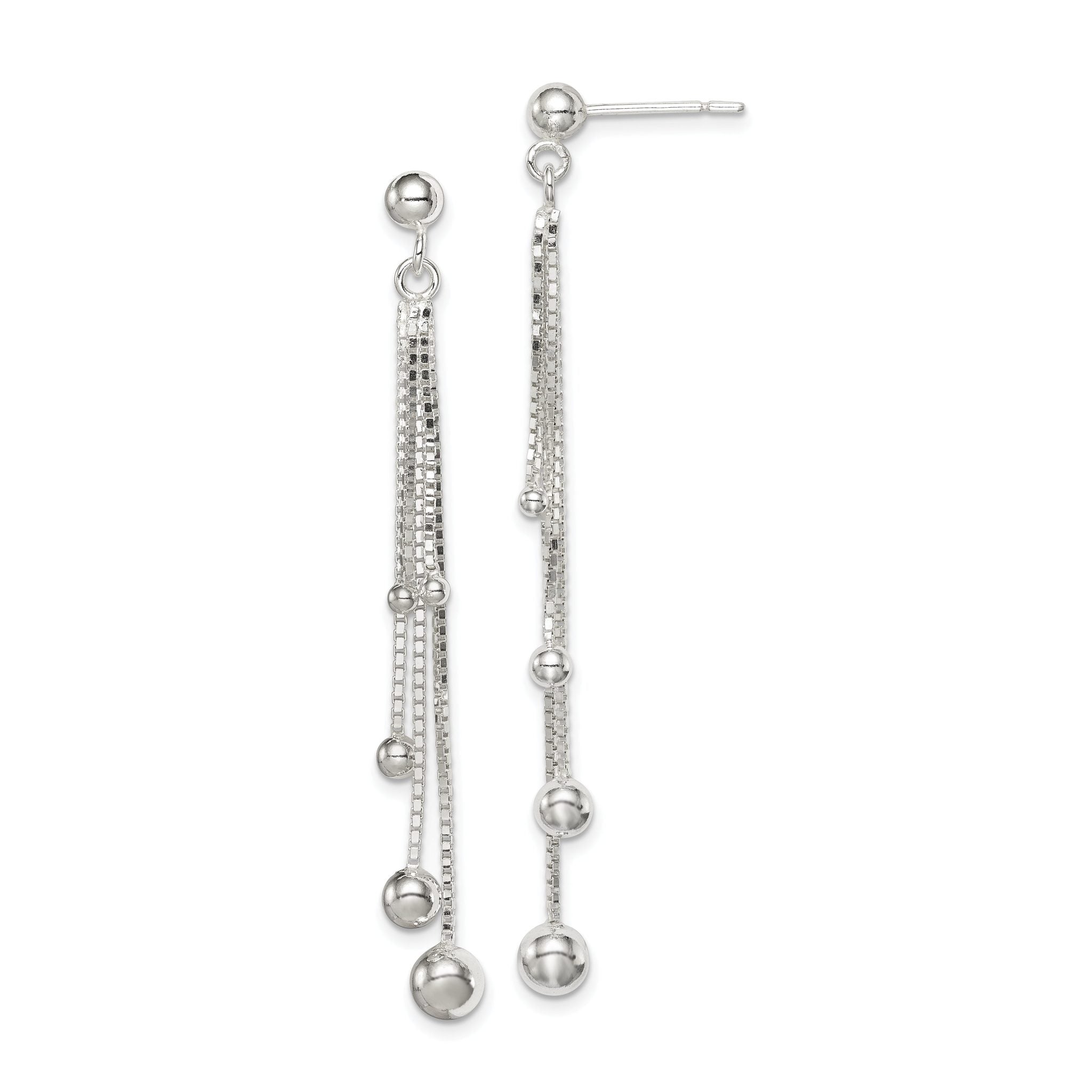 Sterling Silver Polished Graduated Beaded Chain Post Dangle Earrings Main image