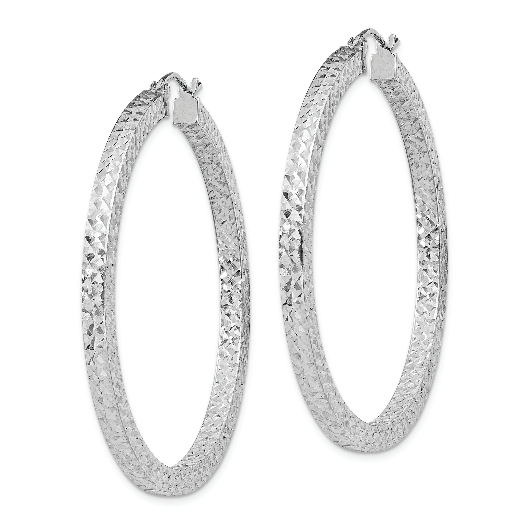 Sterling Silver Rhodium-plated Diamond-cut 3x45mm Square Tube Hoop Earrings Secondary image
