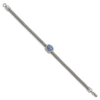 Stainless Steel Polished and Textured Blue Crystal Bracelet for Women