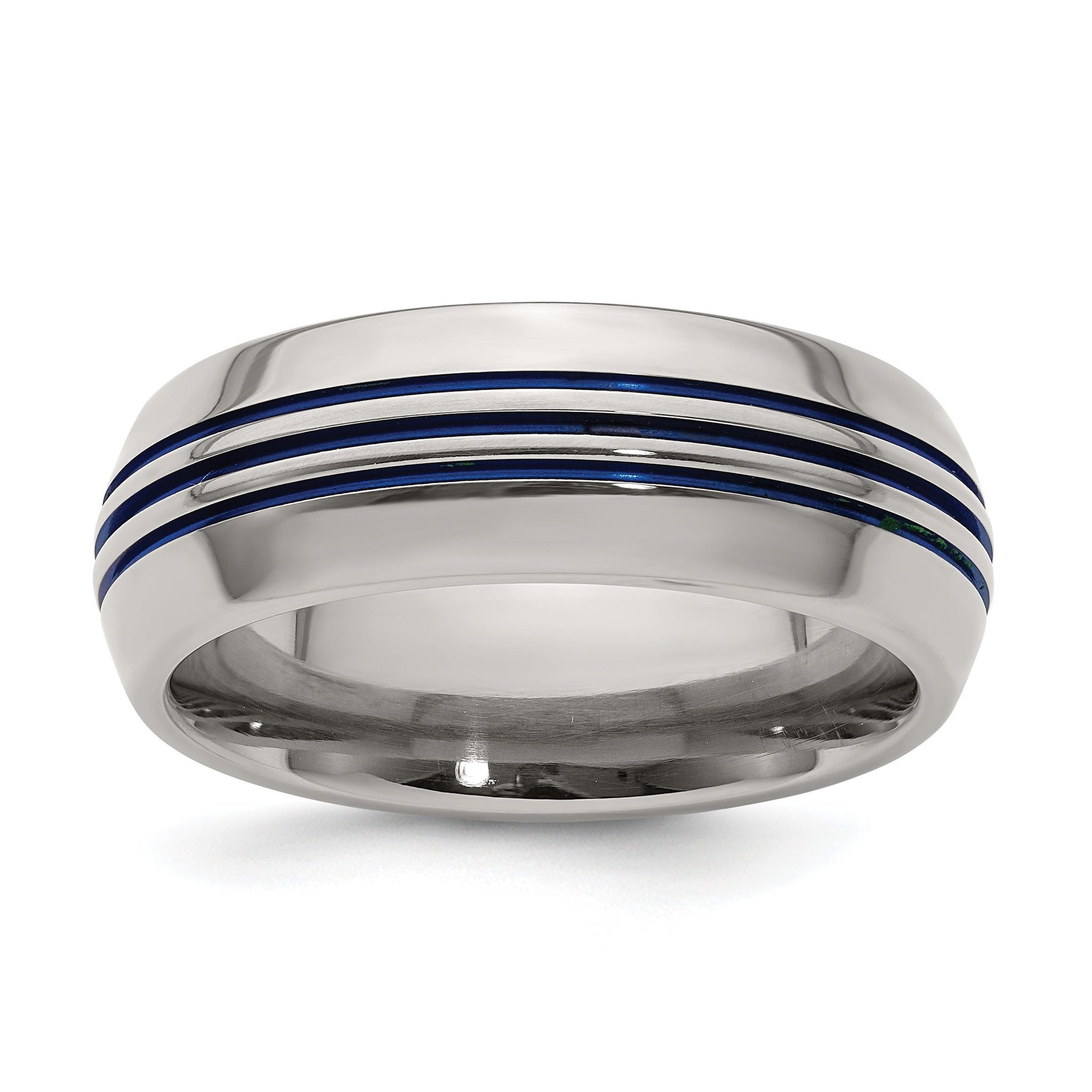 Titanium Wedding Band with Blue Anodized Grooves and Polished Finish Main image