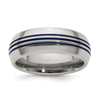 Titanium Wedding Band with Blue Anodized Grooves and Polished Finish