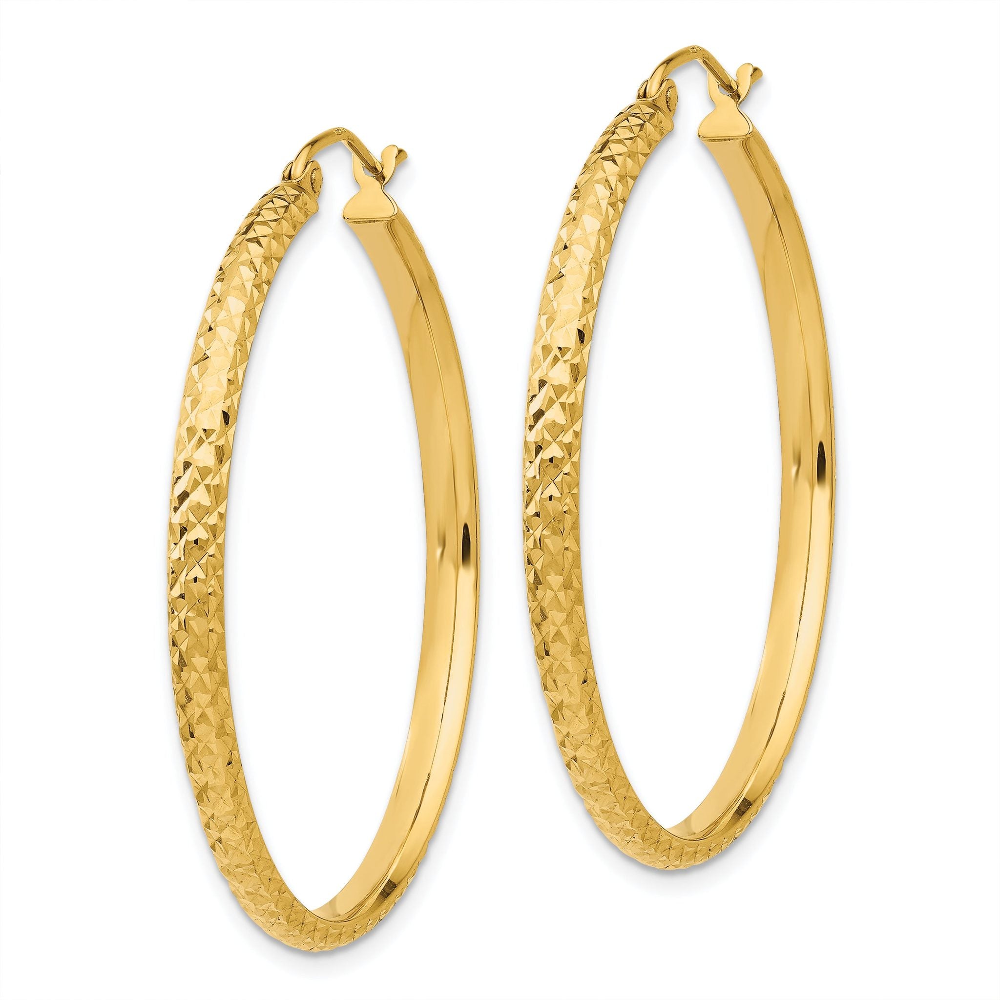 14K Diamond-cut 2.8x37mm Hollow Hoop Earrings Secondary image