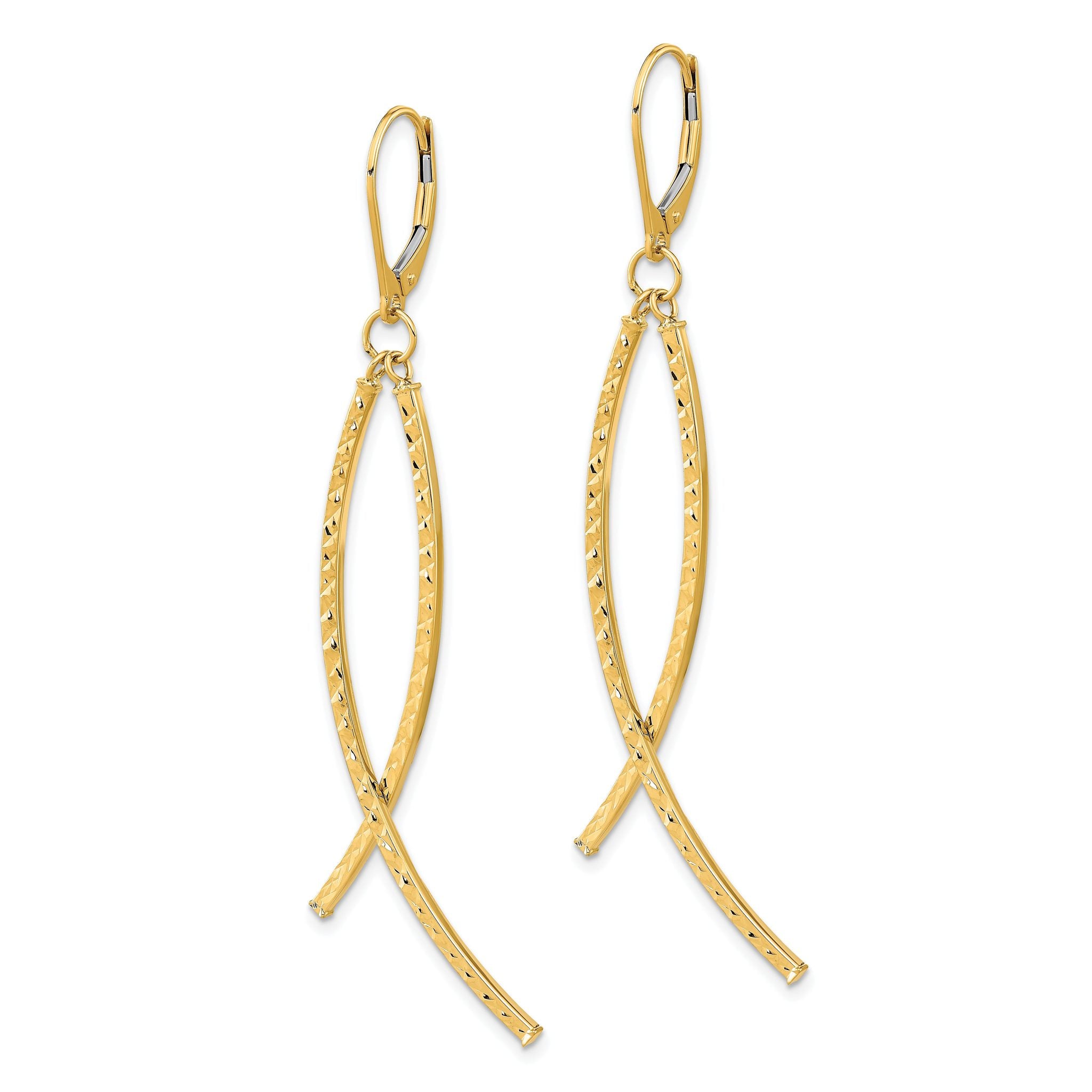 14K Polished Diamond Cut Fancy Dangle Leverback Earrings Secondary image