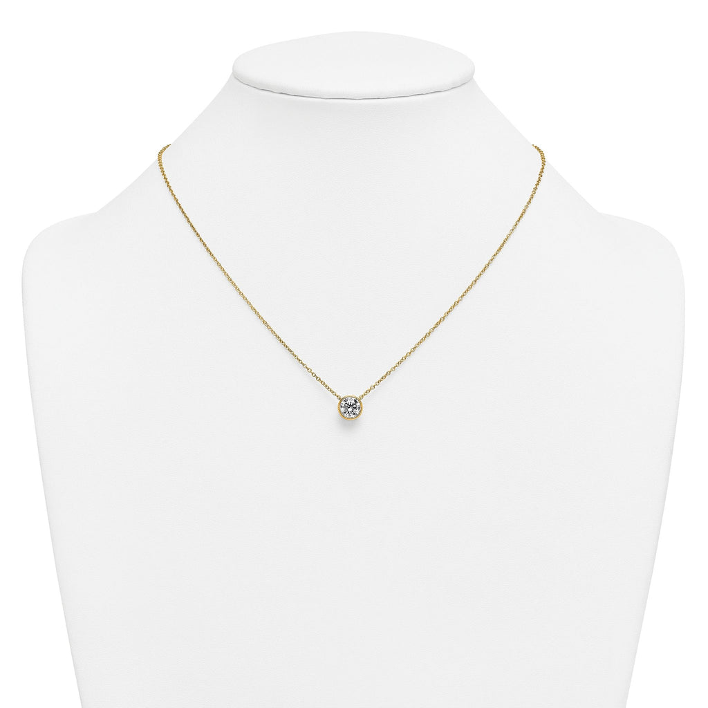 14k 1 1/2 carat Certified Lab Grown Diamond VS+ F+ Round Complete Bezel Set 18 inch Necklace
