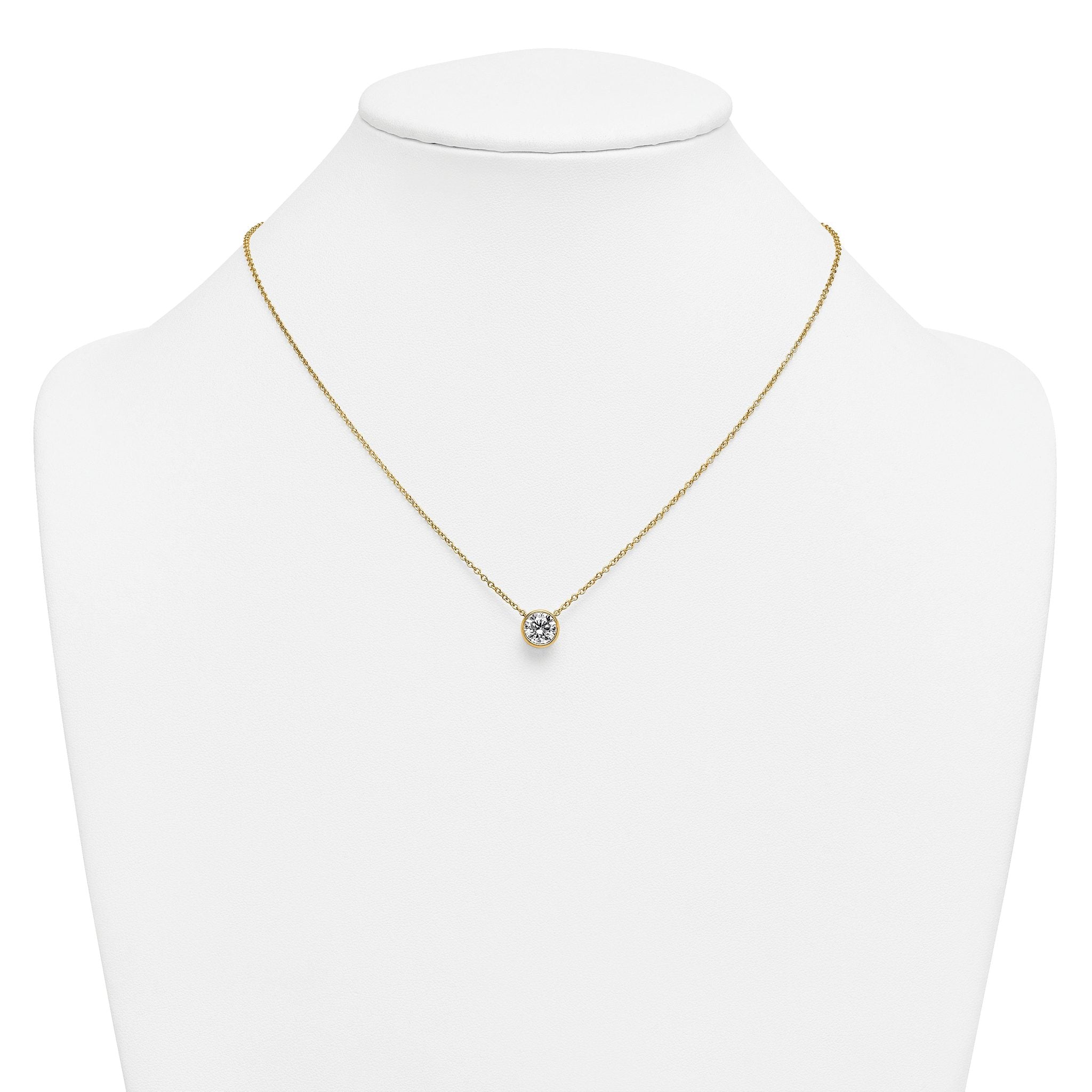 14k 1 1/2 carat Certified Lab Grown Diamond VS+ F+ Round Complete Bezel Set 18 inch Necklace