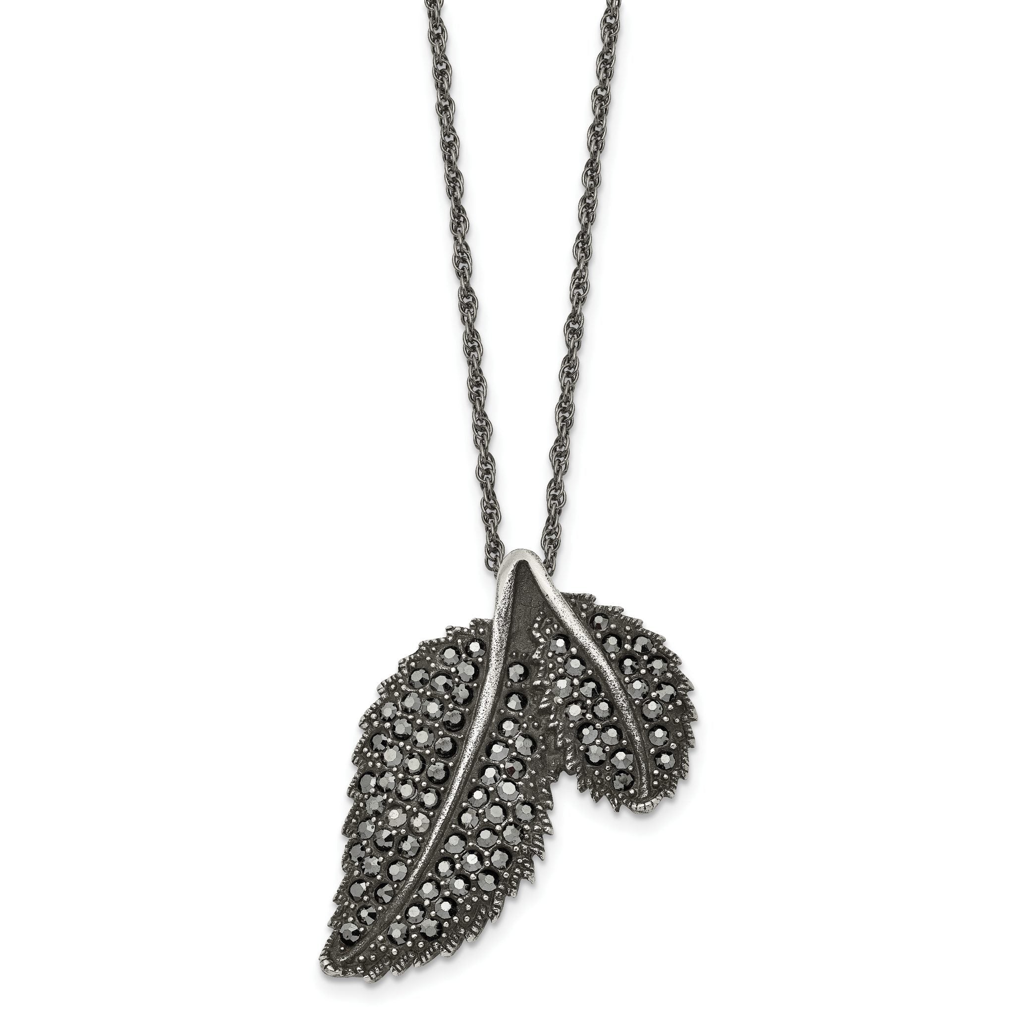 Marcasite Leaf Necklace in Stainless Steel