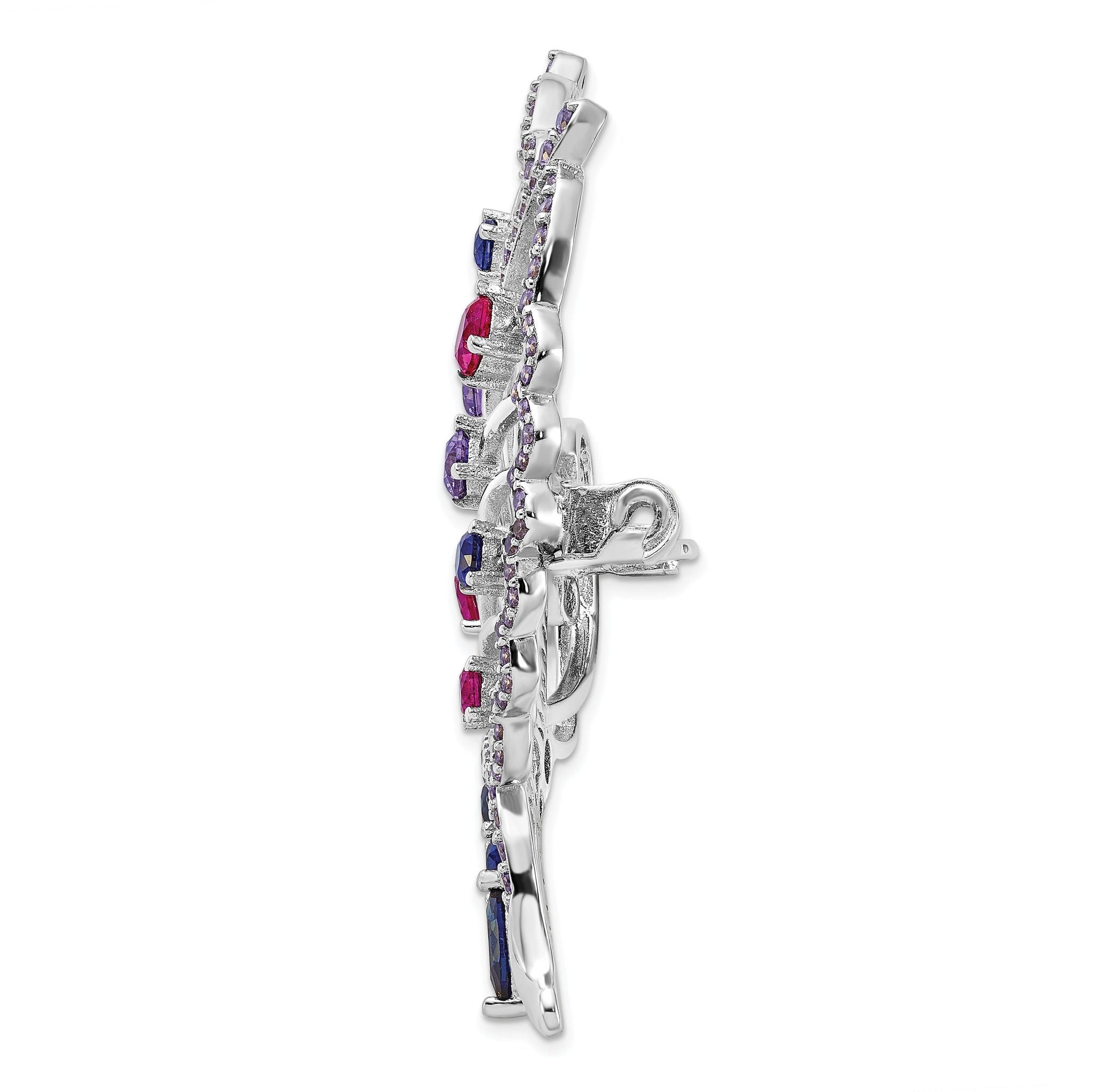 Cheryl M Sterling Silver Rhodium-plated Brilliant-cut Lab Created Ruby/Marquise-cut and Brilliant-cut Lab Created Sapphire/Brilliant-cut Purple CZ Butterfly Pin Secondary image