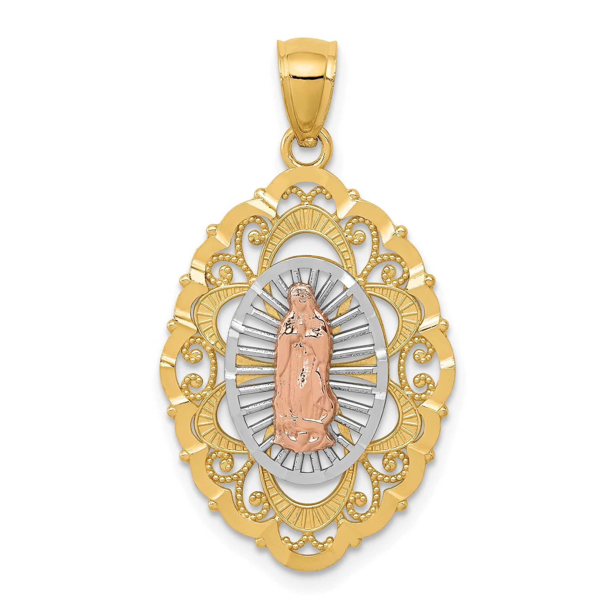 14K Tri-Color Gold Our Lady of Guadalupe Pendant  Polished and Textured Main image