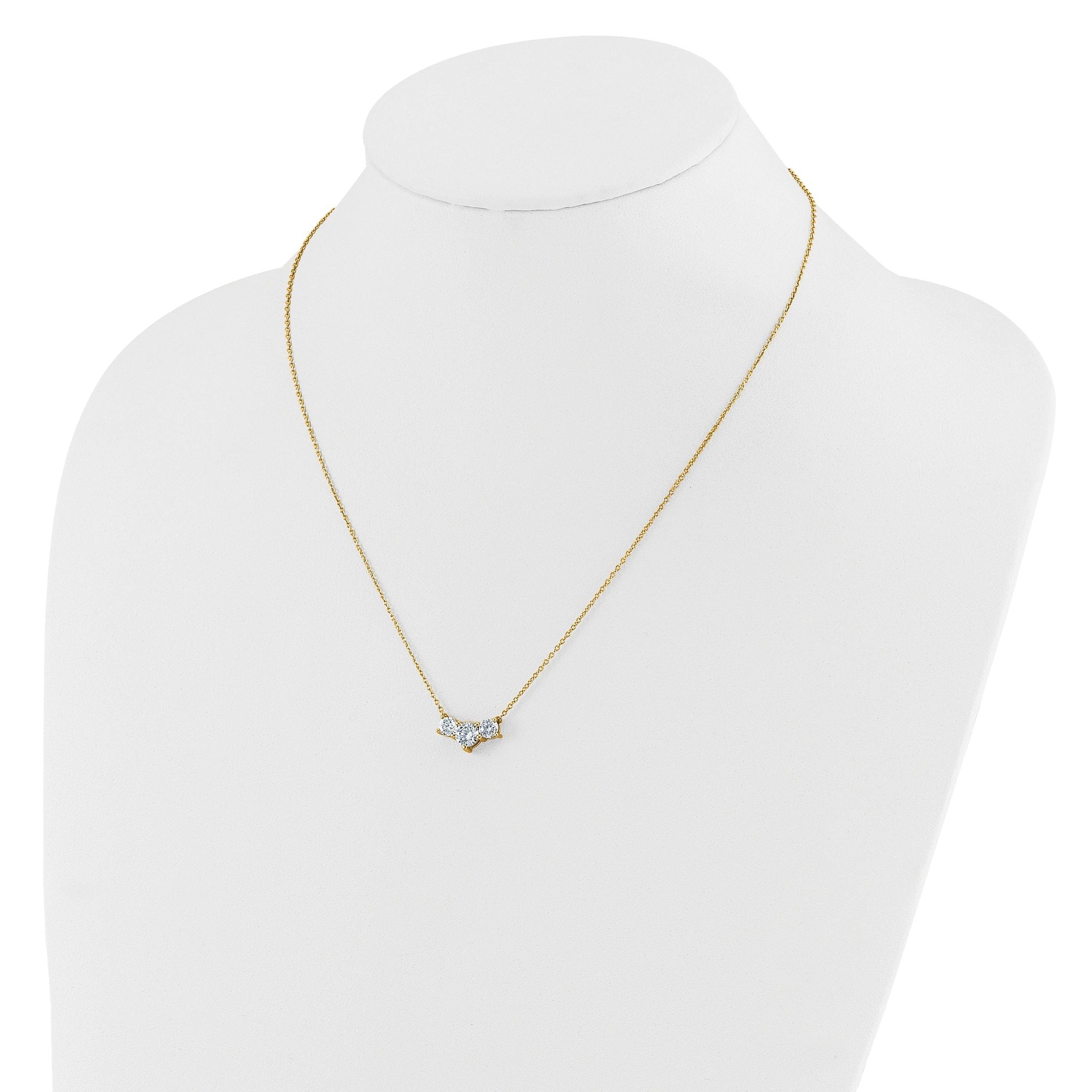 14k 1 1/2 carat Lab Grown Diamond VS/SI+ G+ Round Complete 18 inch Three Stone Necklace