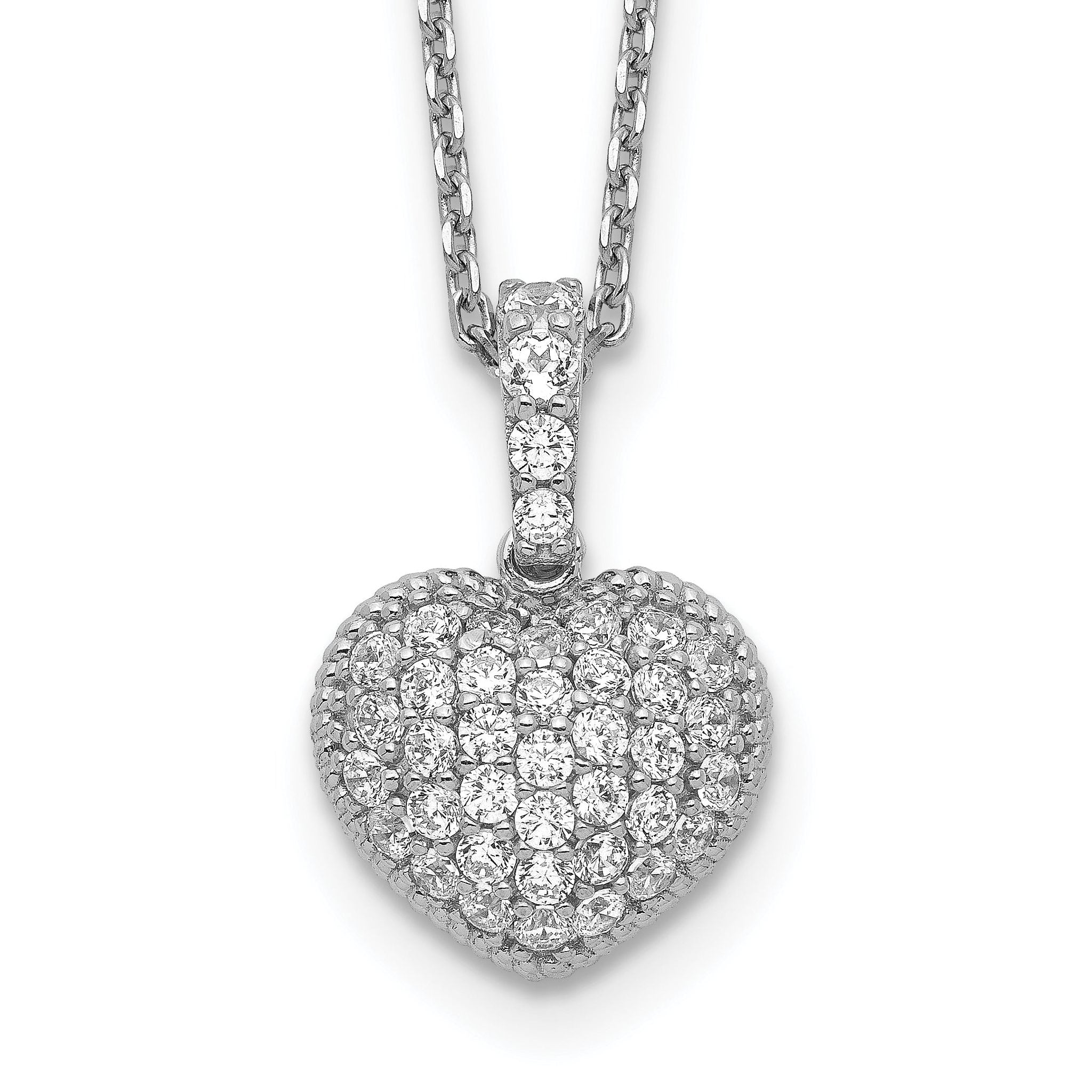 Sophia Jewelers Rhodium-Plated Sterling Silver Heart Necklace with 40 CZ Stones Main image