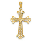 14K Gold Diamond-Cut Polished Filigree Cross Pendant with Hearts, Reversible